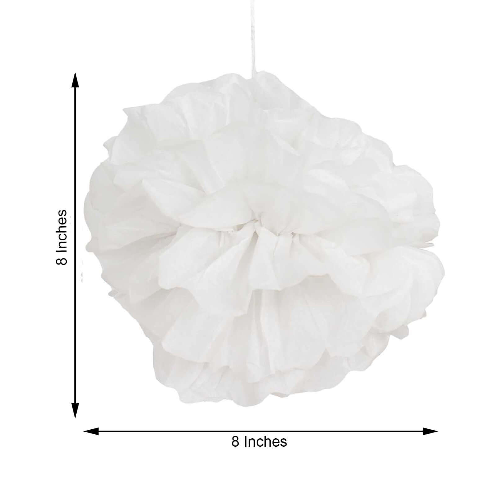 6-Pack 8-Inch White Tissue Paper Pom Pom Flower Balls - Ideal for Party Decor