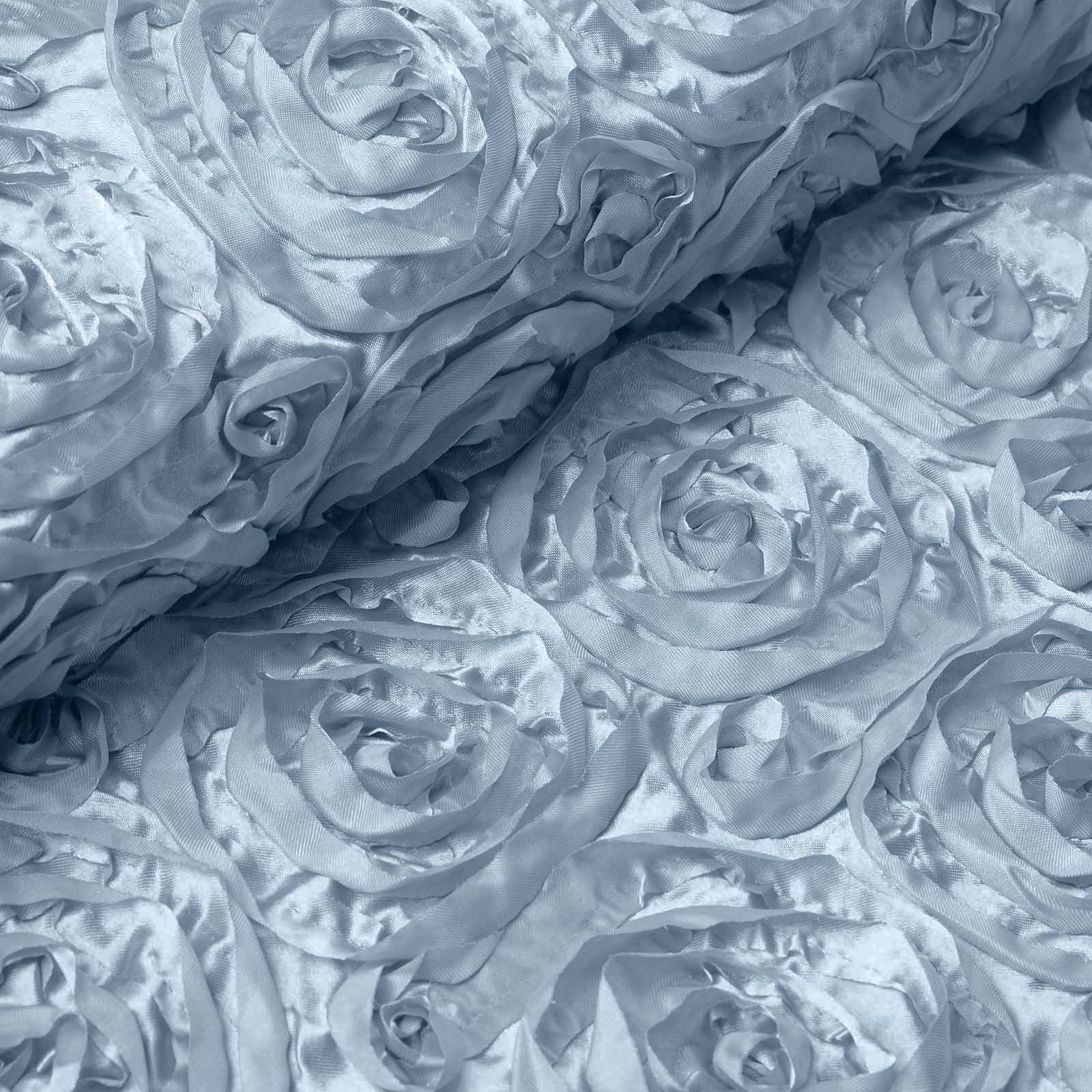 54-Inch Wide, 4-Yard Dusty Blue 3D Rosette Satin Fabric Bolt for DIY Crafts