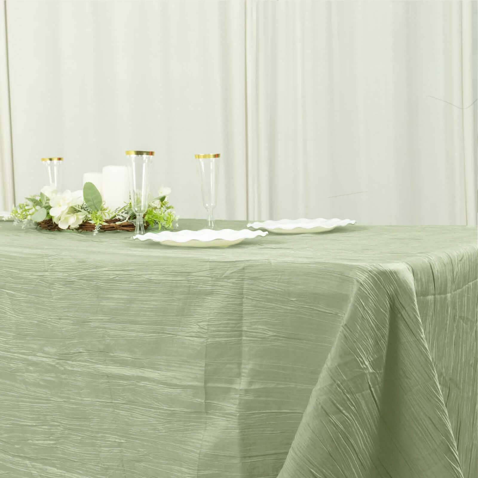Discount! Sage Green Crinkle Taffeta Rectangle Tablecloth 90x156 for Weddings and Parties