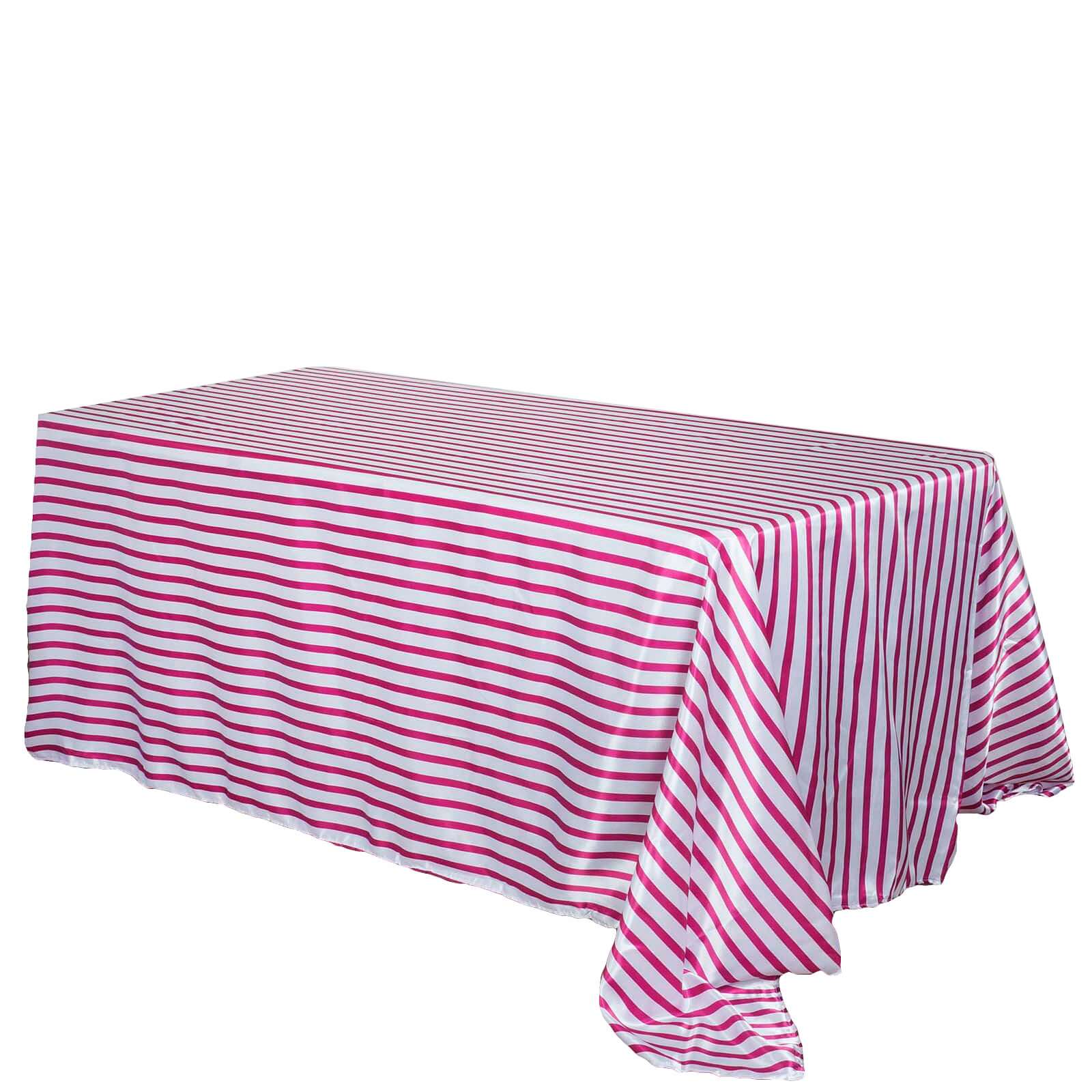 Hot Deal! White/Fuchsia Stripe Satin Rectangle Tablecloth 90x156