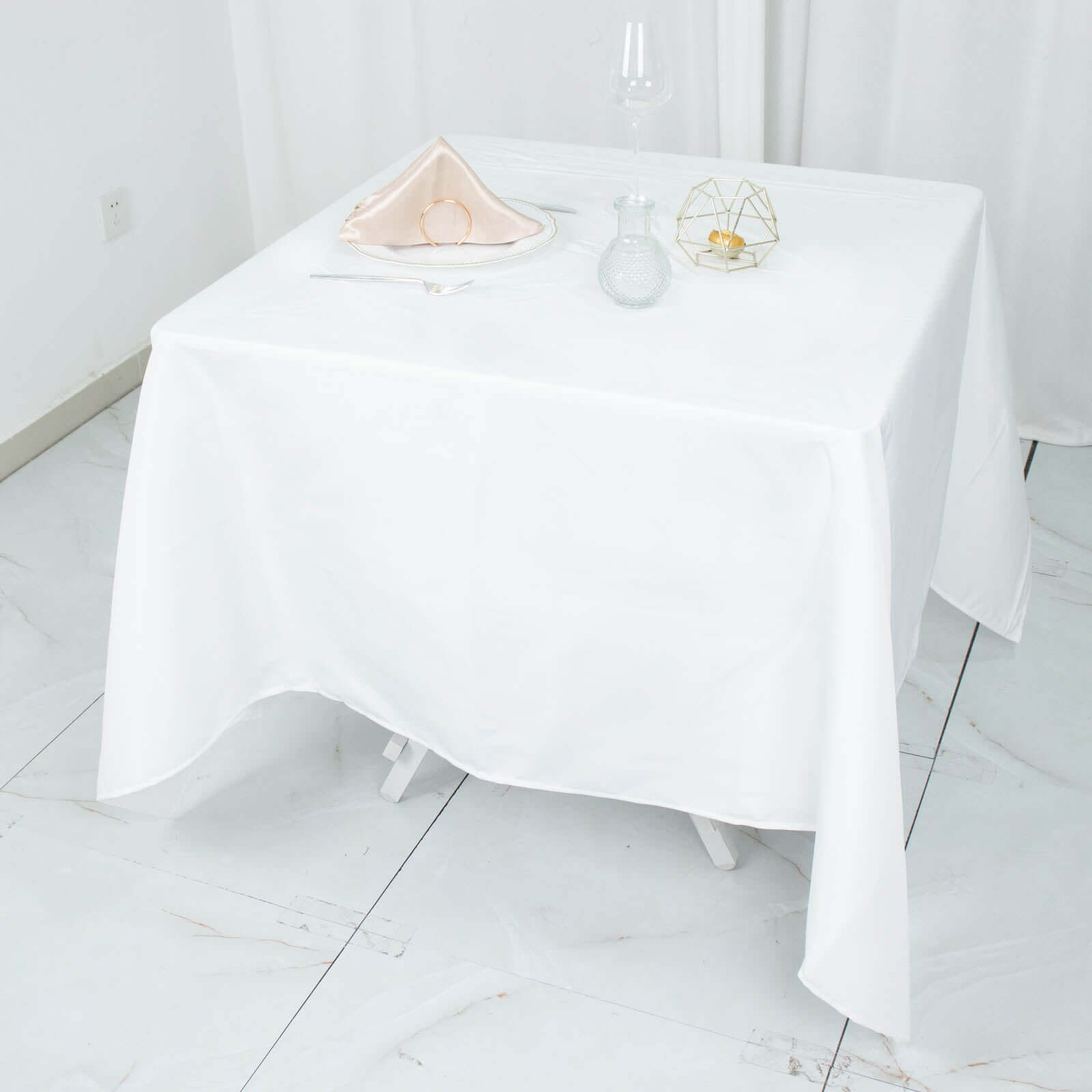 220GSM Wrinkle-Resistant White Premium Polyester 70x70 Square Tablecloth for Stylish Events