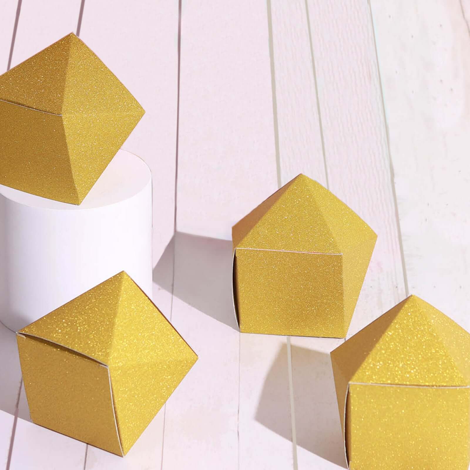 25-Pack Gold Glitter Geometric Wedding Favor Candy Gift Boxes