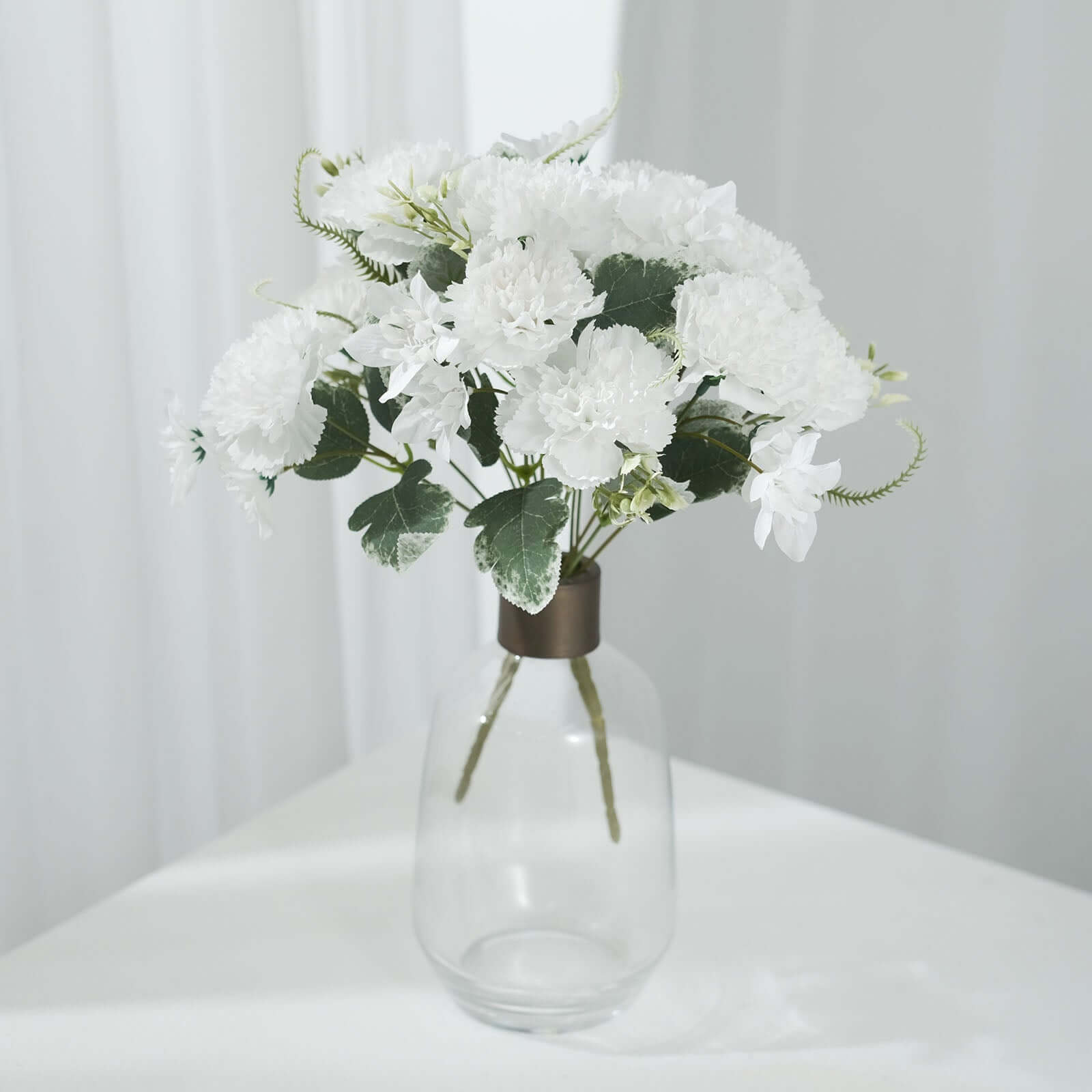 3-Pack 14-Inch White Artificial Silk Carnation Faux Flower Bouquets