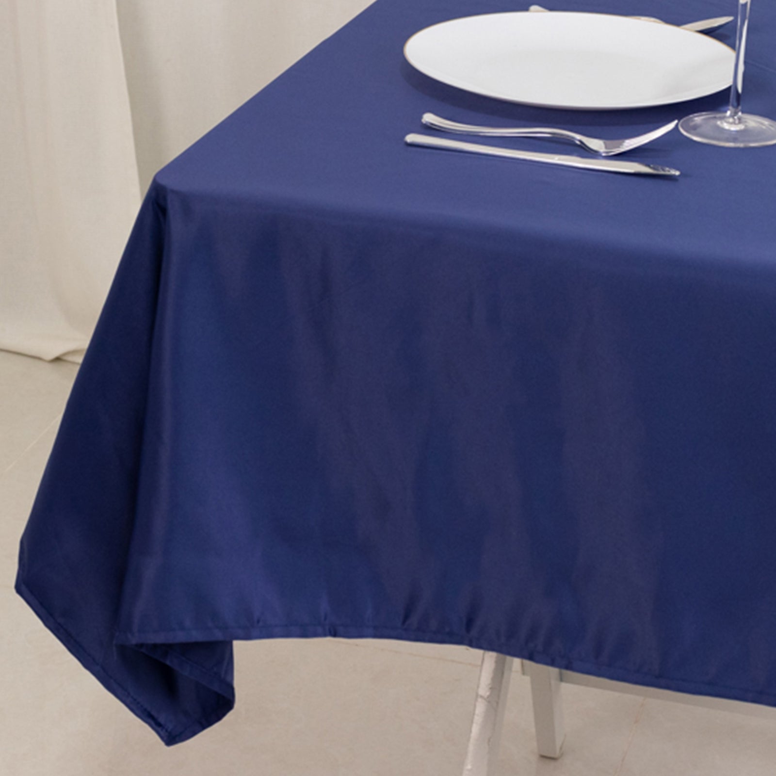 Navy Blue Lamour Satin 54x54 Square Table Overlay - Durable Silk-Like Tablecloth