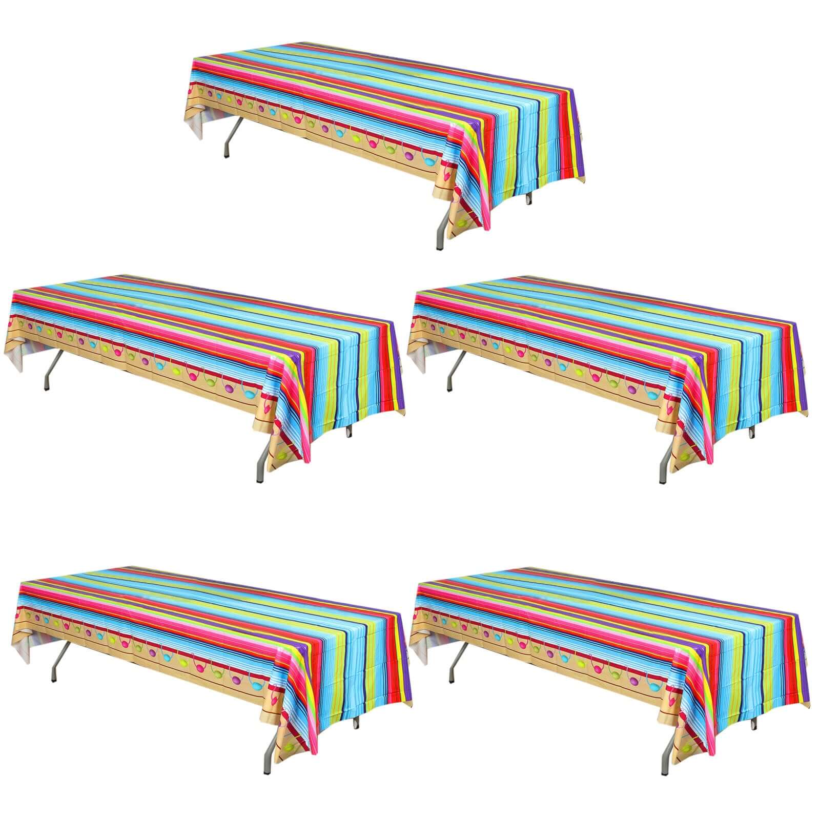 5-Pack Vibrant PVC Disposable Mexican Serape Rectangle Table Covers for Cinco De Mayo 54x108