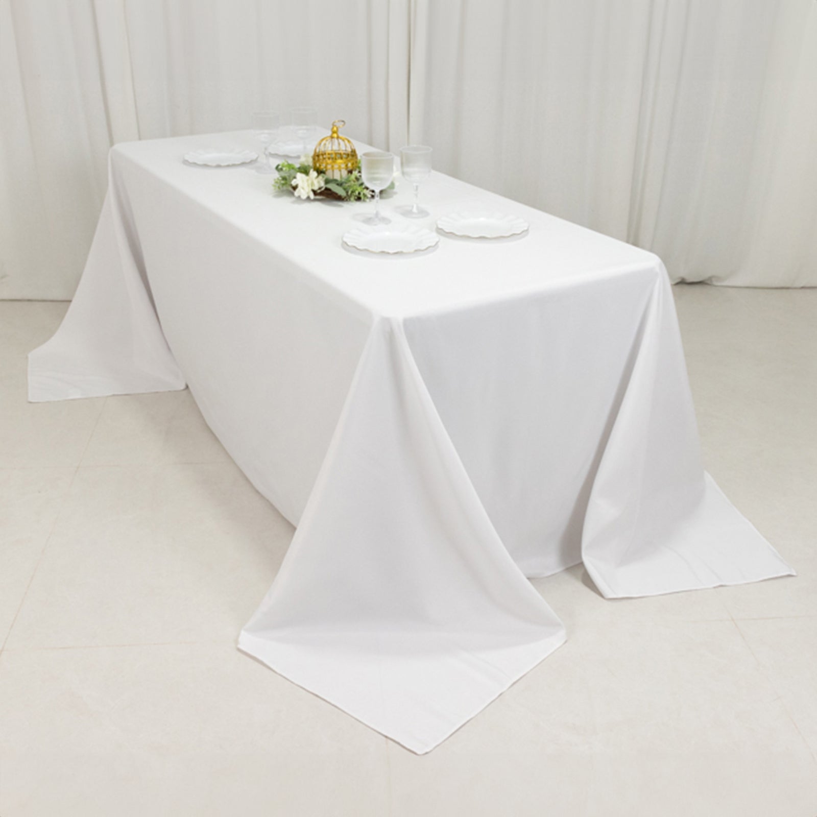 Premium Fire Retardant White Polyester Tablecloth for Large Gatherings - 90x132 Size