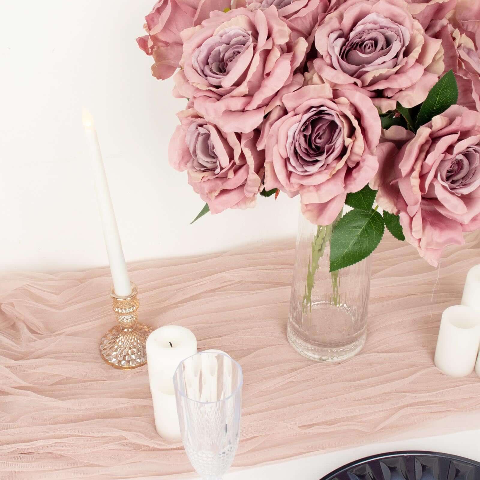 2 Bushes 17-Inch Dusty Rose Premium Silk Jumbo Rose Bouquet for Weddings and Decor