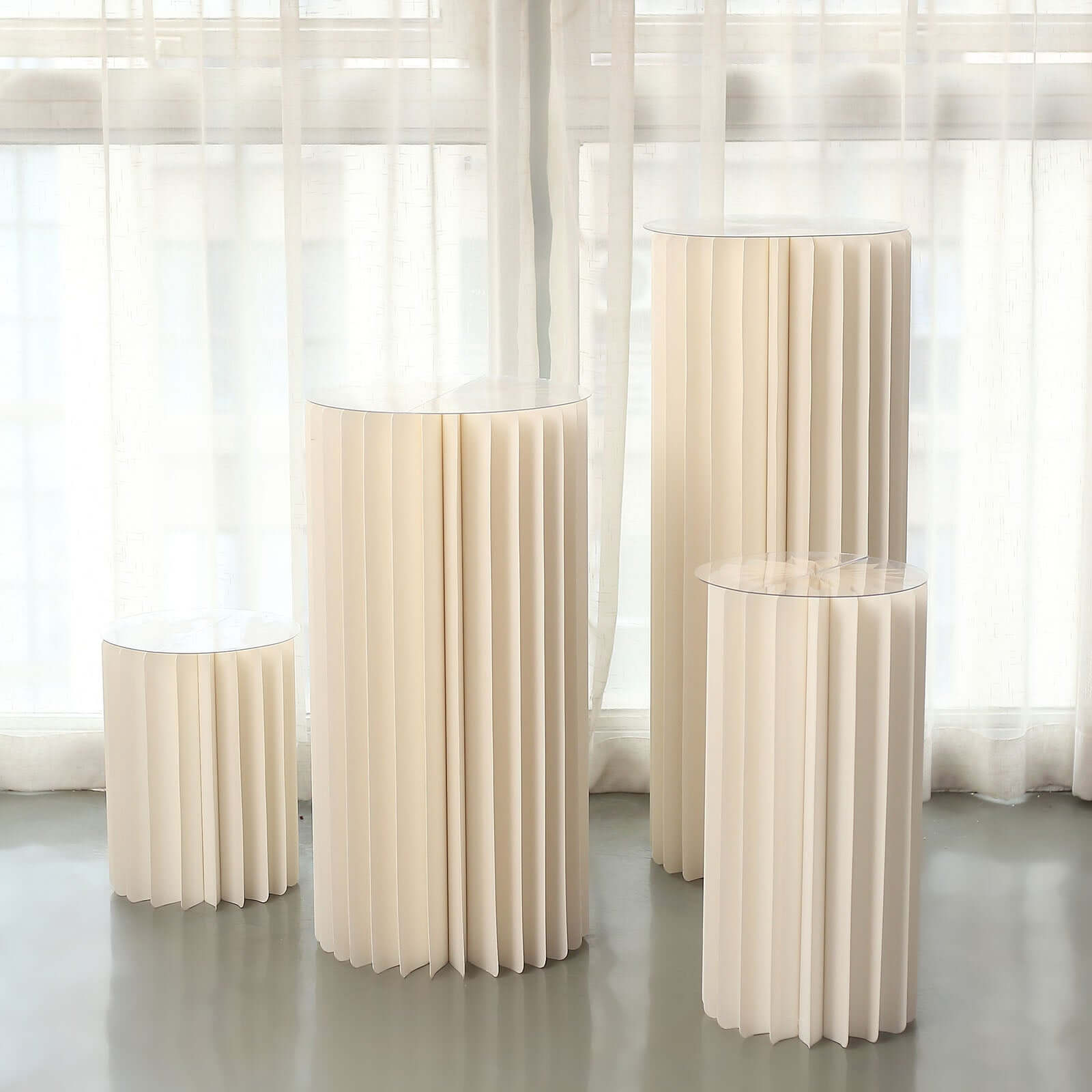 Get Your 40-Inch Ivory Cylinder Display Column Stand with PVC Top Plate for Events