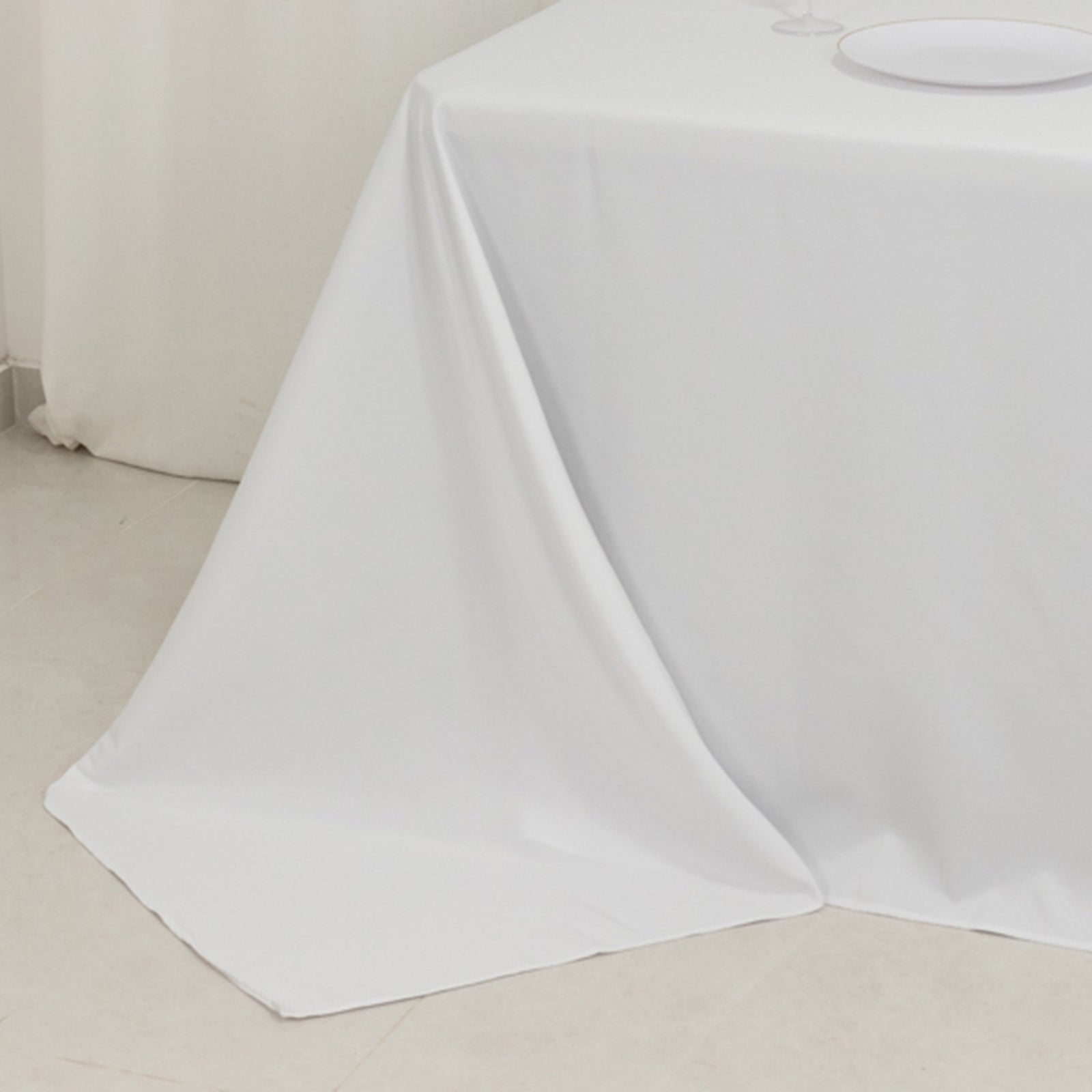 Hot! White Fire Retardant Premium Polyester 90x156 Rectangular Tablecloth for Large Gatherings
