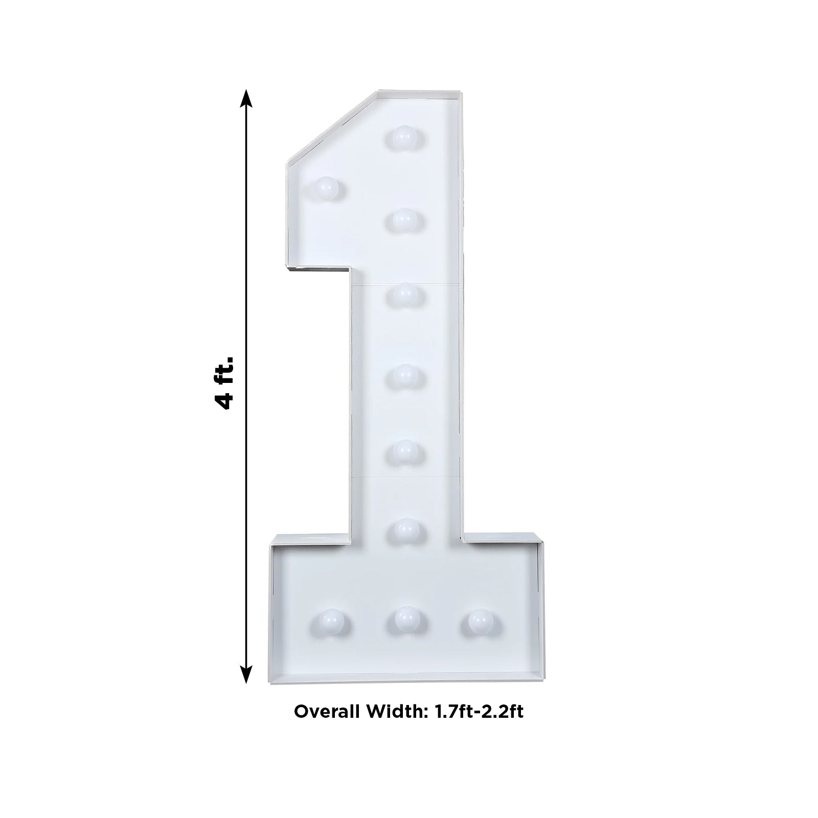 4ft White Giant LED Marquee Light Up Number 1 - Pre - Cut Foam Board with 10 Warm White Battery - Operated LEDs, Glue Gun & Sticks