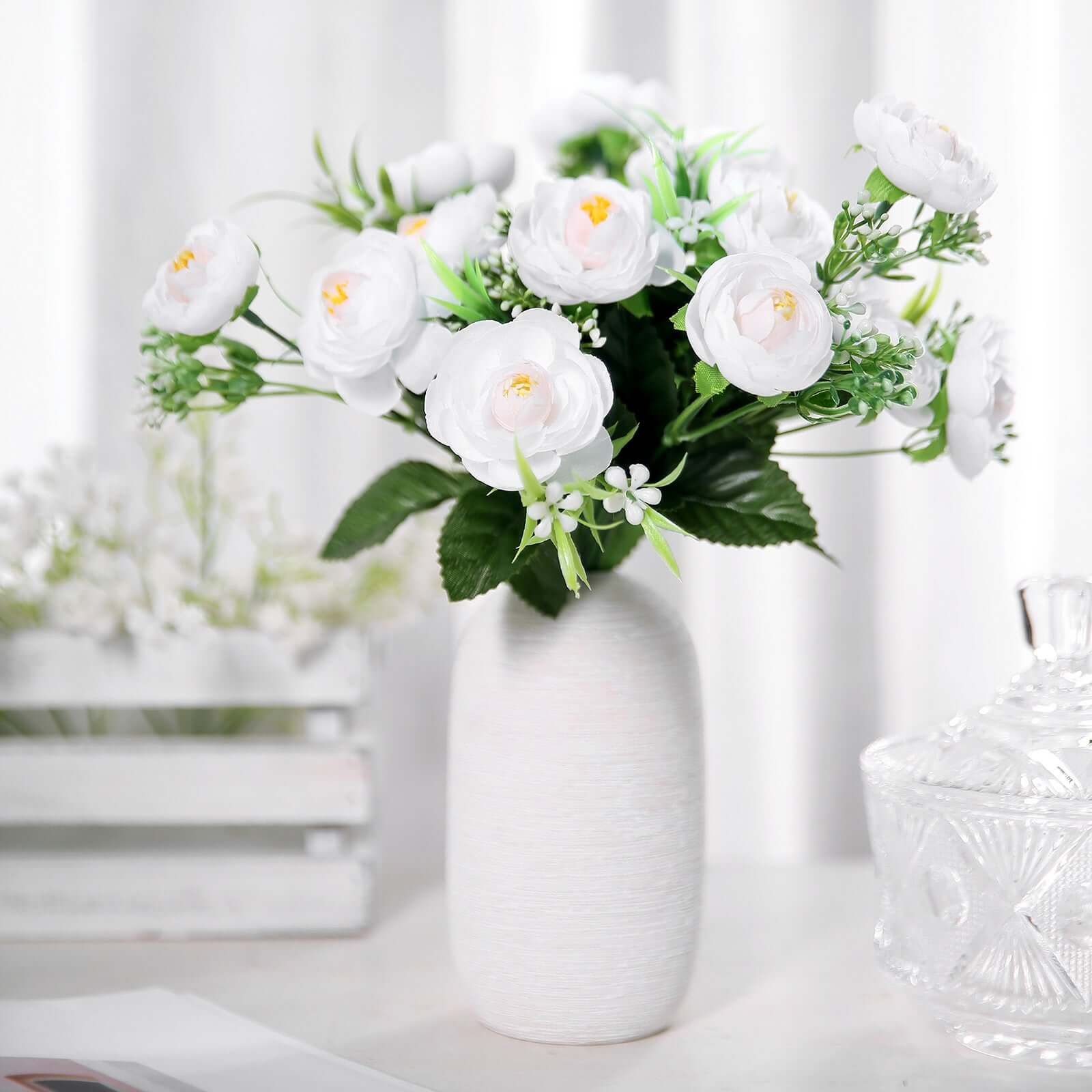Amazing Deal! 4-Bush White Artificial Silk Peony Flower Bouquet for Stunning Decor