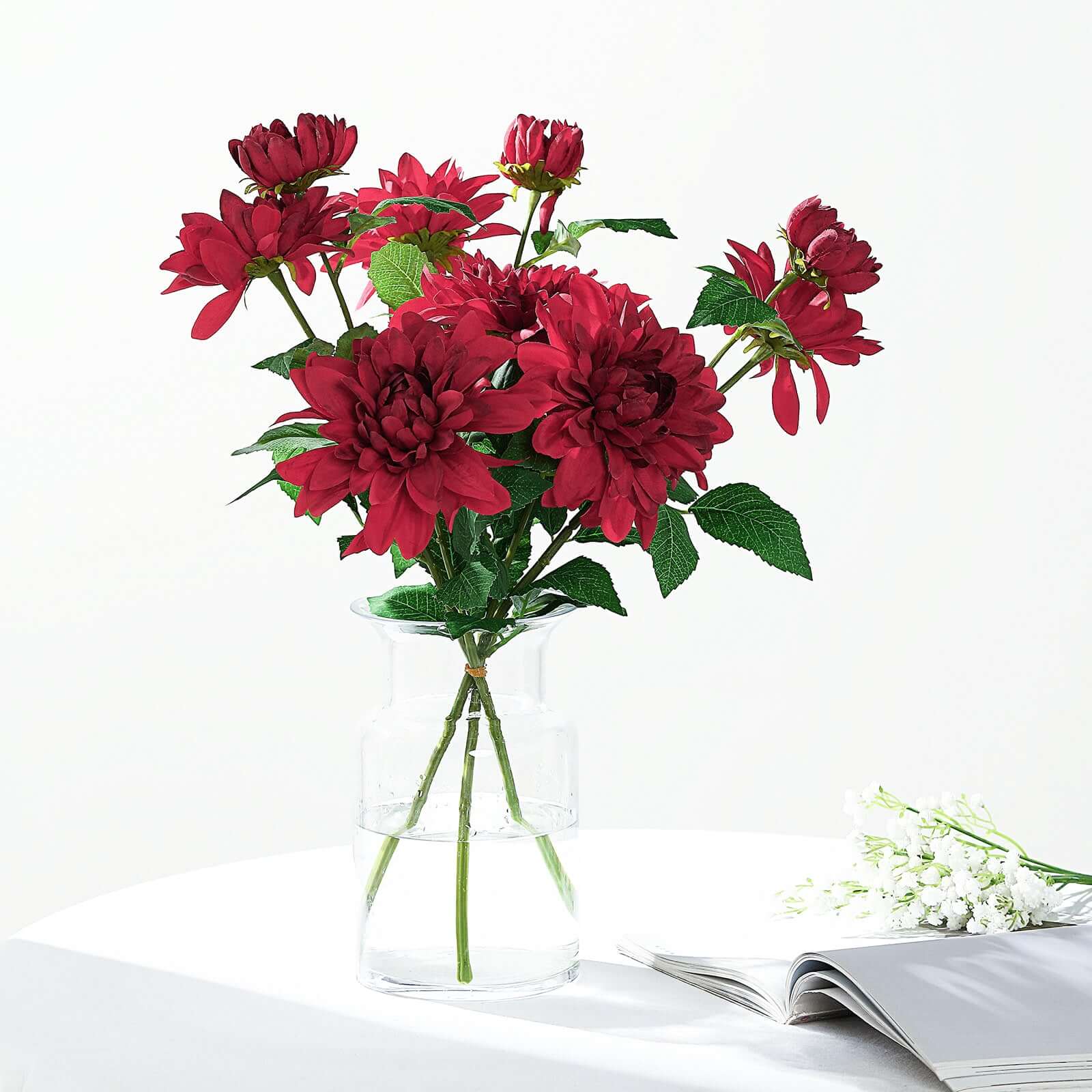 30-Inch Tall Burgundy Artificial Silk Dahlia Flower Stems - Perfect for Stunning Floral Decor