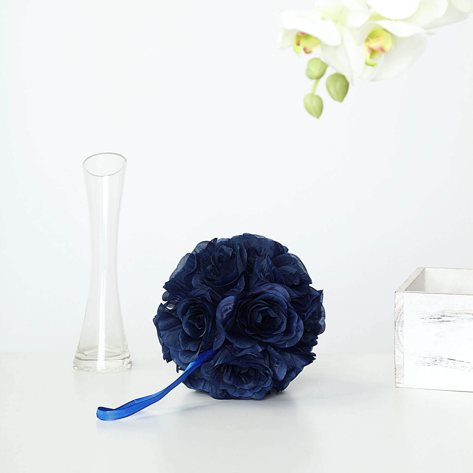 Hot Deal! 2-Pack 7" Navy Blue Artificial Silk Rose Kissing Flower Balls