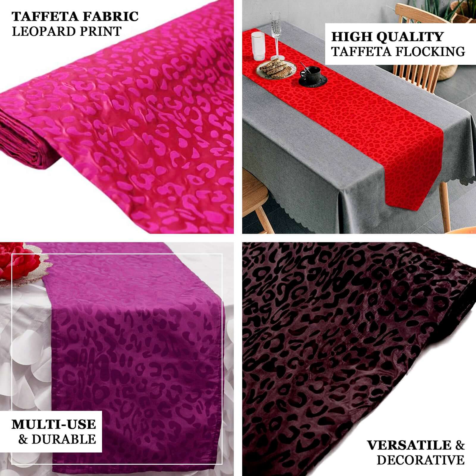 Eggplant Leopard Print Taffeta Fabric Roll - 54 Inches Wide, 10 Yards Long for DIY Projects