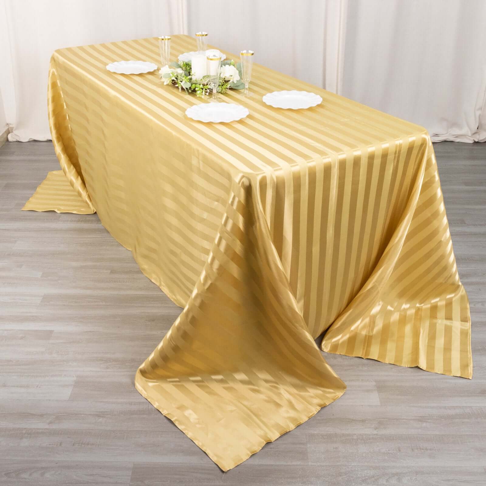 Champagne Satin Rectangular Tablecloth with Glossy Stripes, 90x132