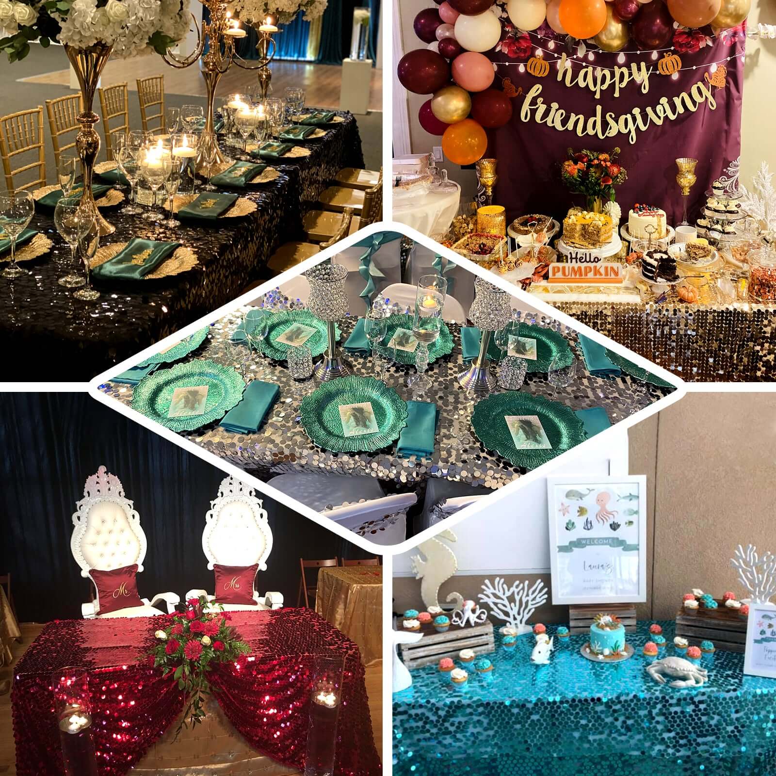 Big Payette Modern Gathering Design - Iridescent Blue Sequin Rectangle Tablecloth 60x102