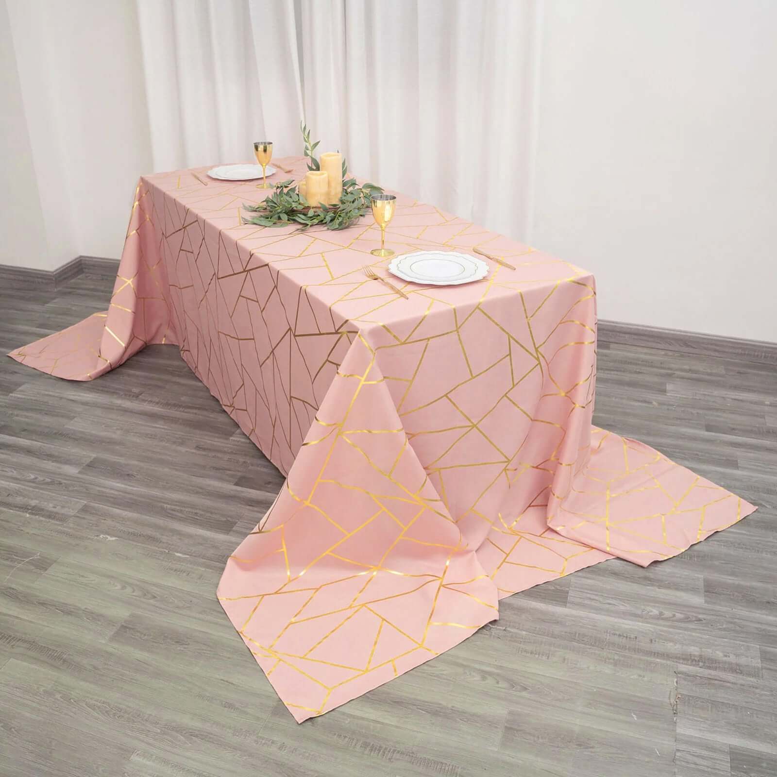 Hot! Wrinkle-Resistant Dusty Rose Polyester Tablecloth with Gold Foil Pattern for Events