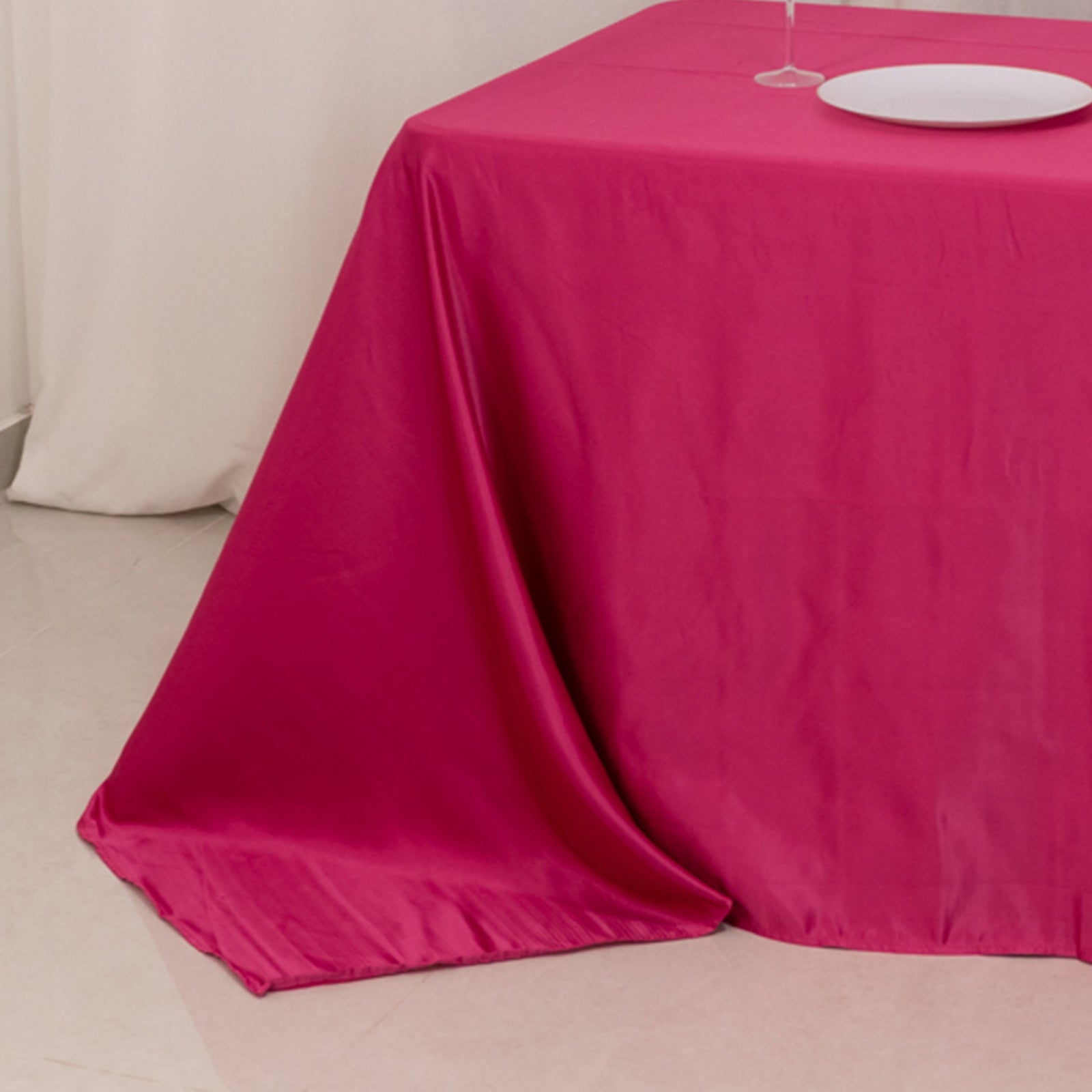 Fuchsia Lamour Satin Rectangle Tablecloth 90x156 - Soft, Seamless & Luxurious