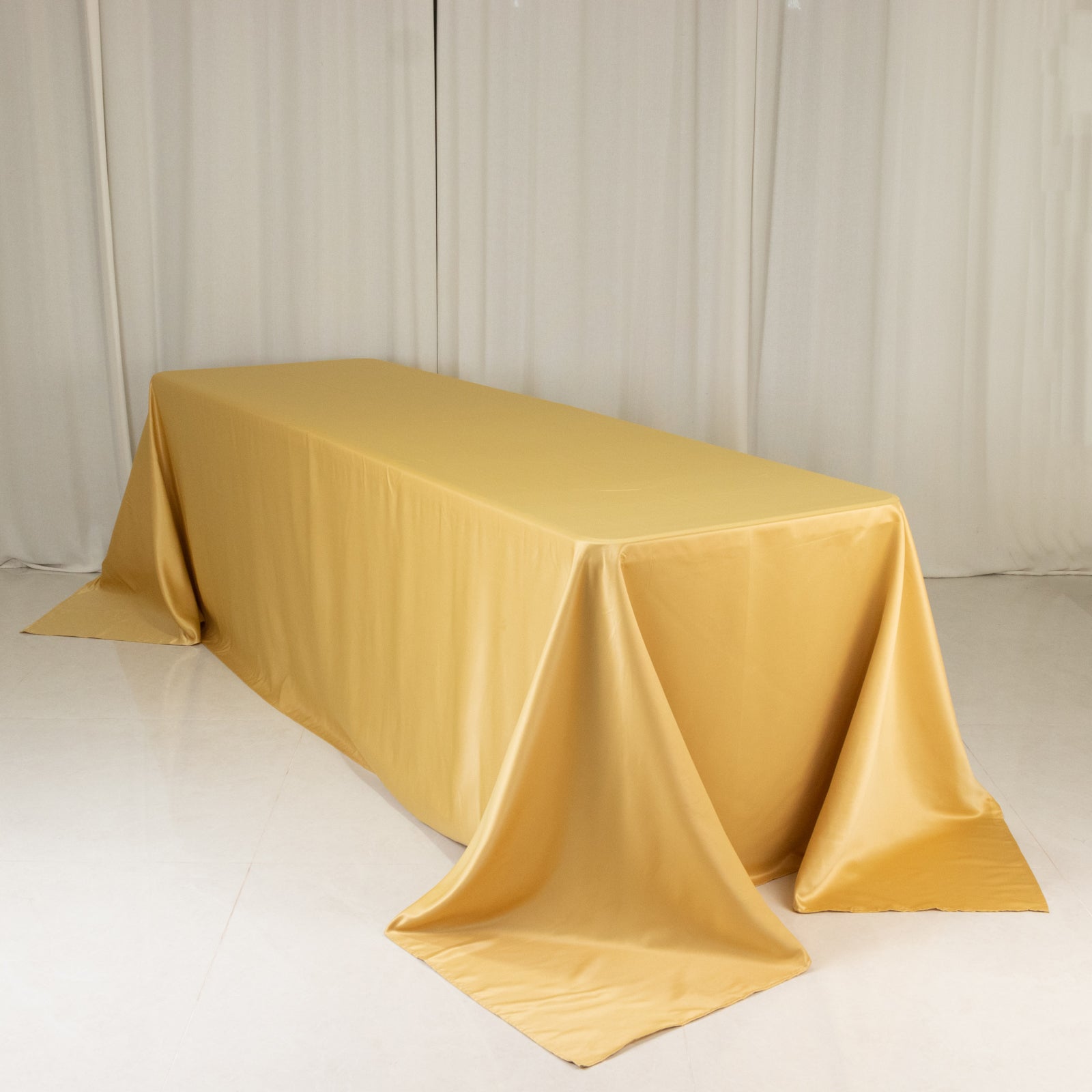 Luxurious Champagne Lamour Satin 90x156 Rectangle Seamless Tablecloth
