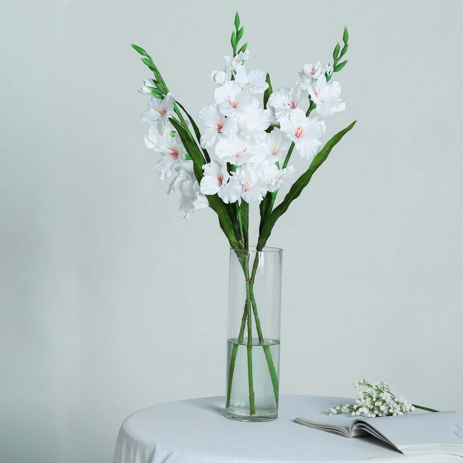 3 Stems of 36-Inch Tall White High-Quality Artificial Silk Gladiolus Flower Spray