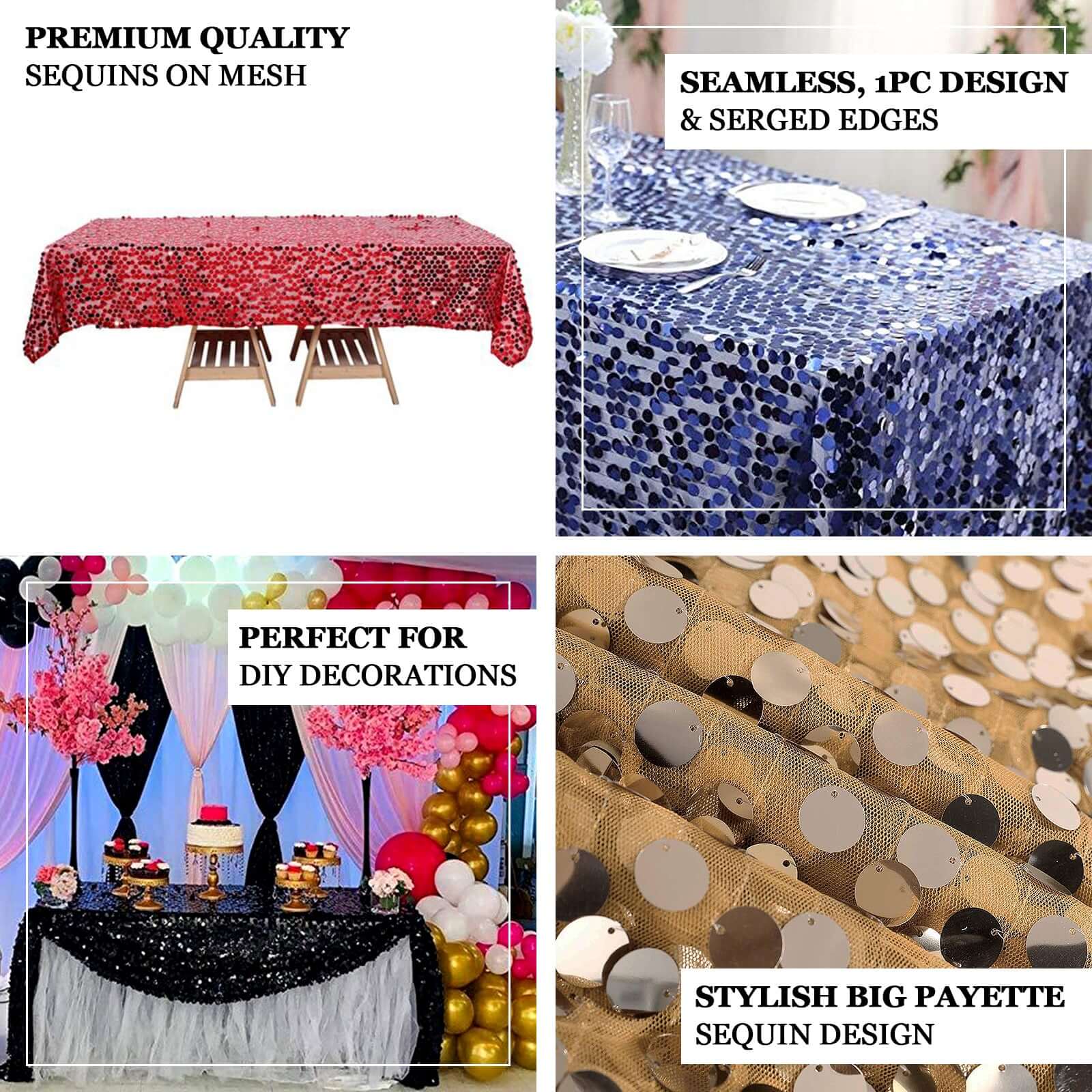 Big Payette Modern Gathering Design - Iridescent Blue Sequin Rectangle Tablecloth 60x102