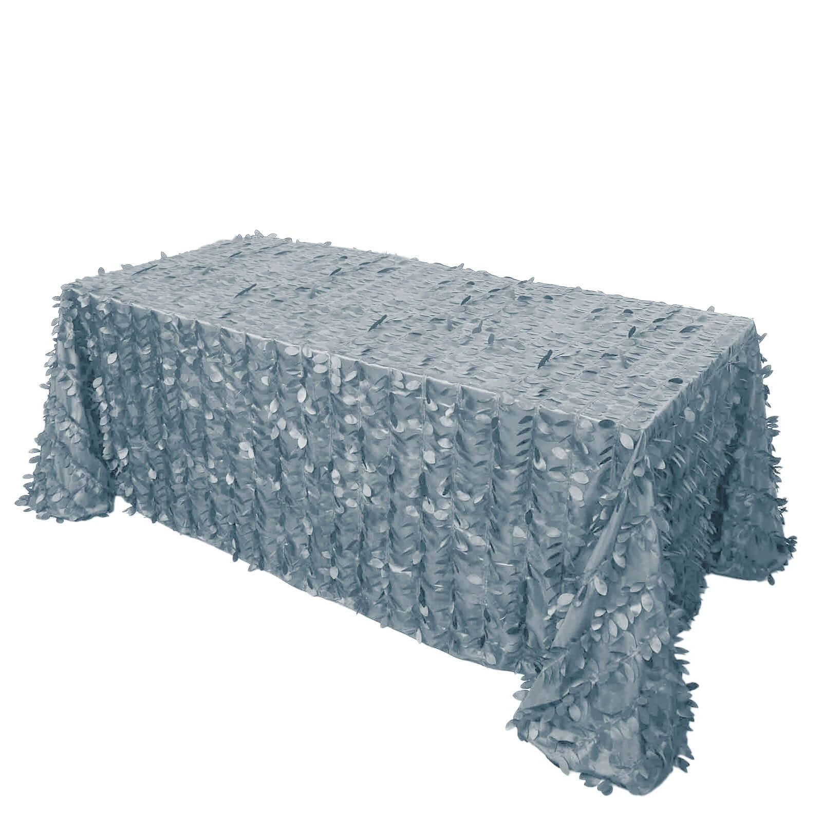 Hot Sale! Dusty Blue Taffeta 90x132 Rectangle Tablecloth with 3D Leaf Petal Design