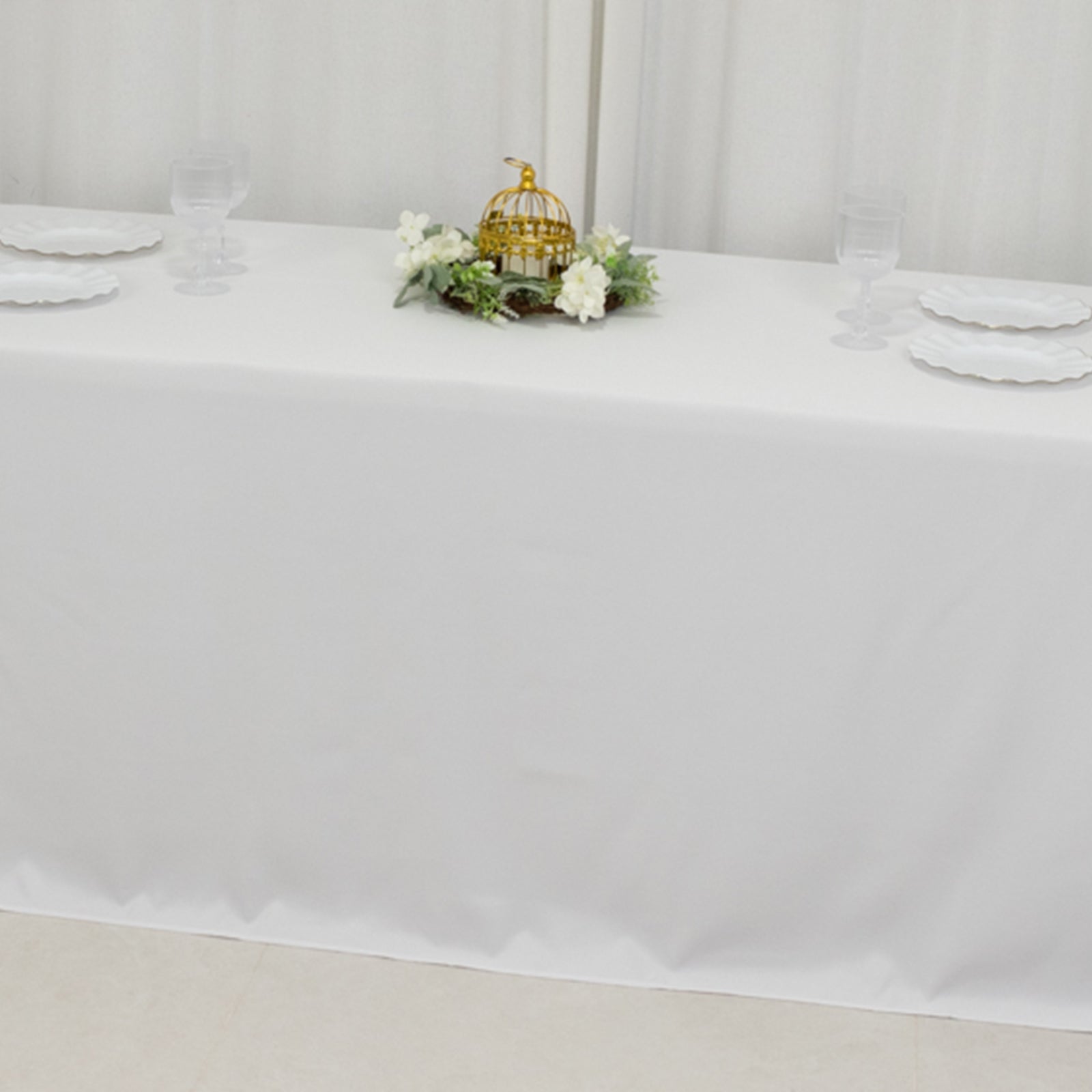 Hot! White Fire Retardant Premium Polyester 90x156 Rectangular Tablecloth for Large Gatherings