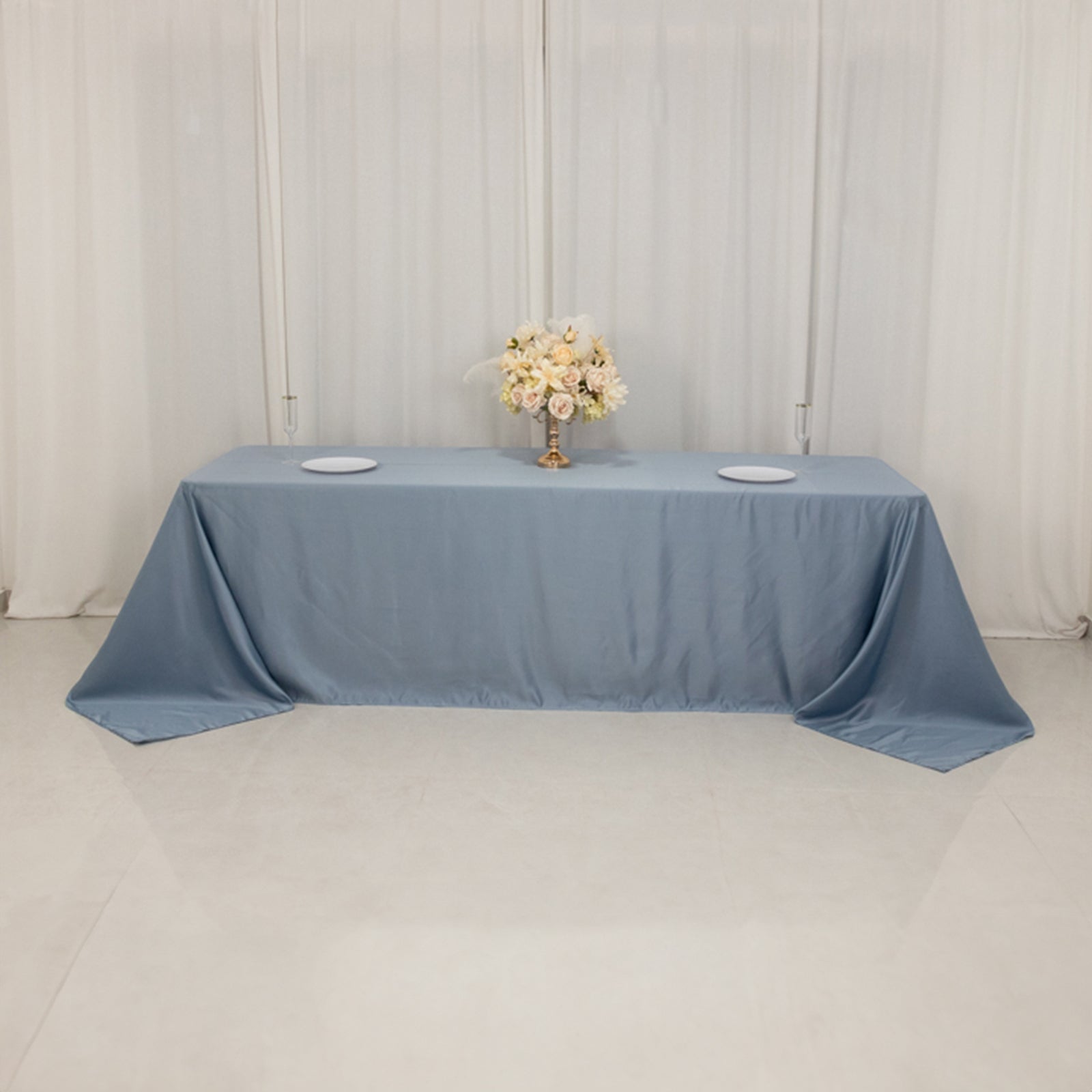 Dusty Blue Lamour Satin Rectangle Tablecloth - 90x156, Luxurious & Soft