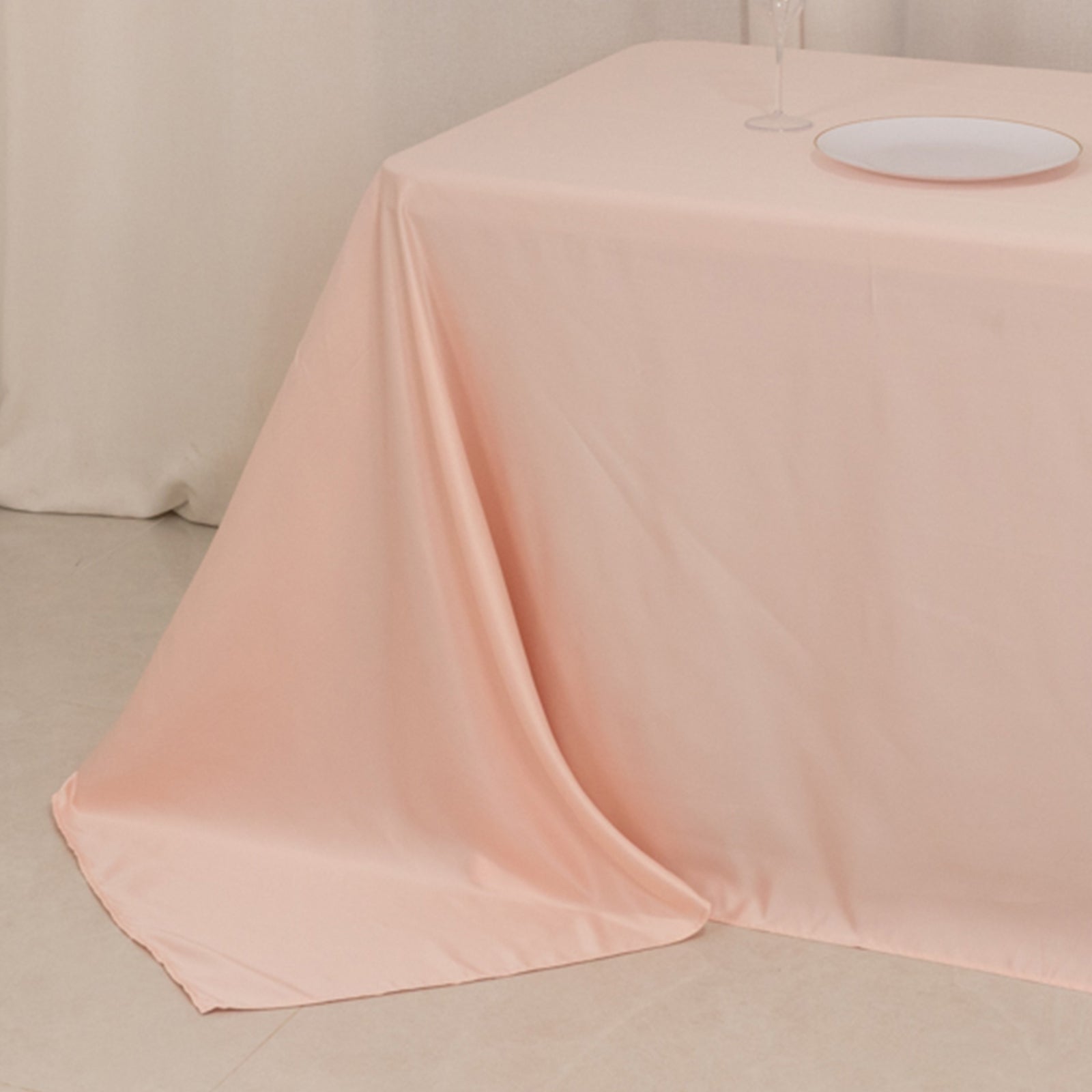 Luxurious Blush Lamour Satin Rectangle Tablecloth 90x156 - Soft & Seamless