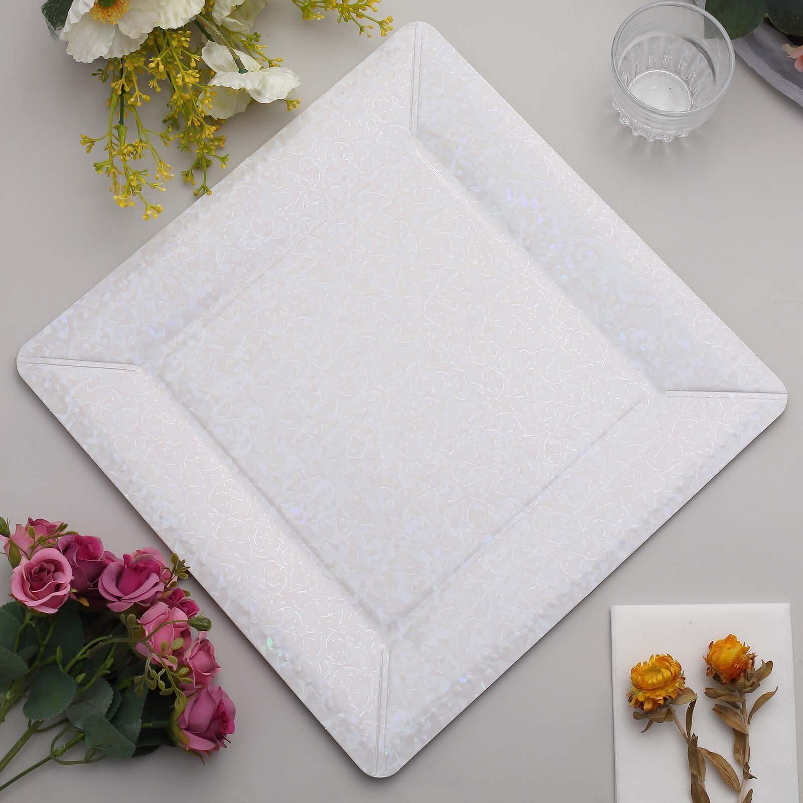 Hot Deal! 10-Pack Disposable Iridescent Square Charger Plates with Leather-like Texture, 13 Inches, 1100GSM Durable Paper