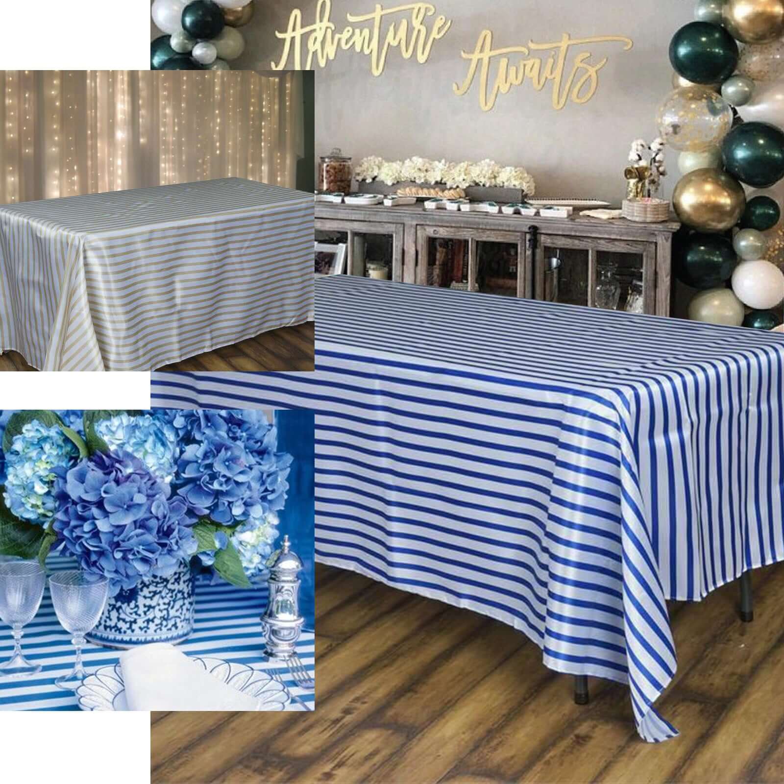 Hot Deal! White/Fuchsia Stripe Satin Rectangle Tablecloth 90x156