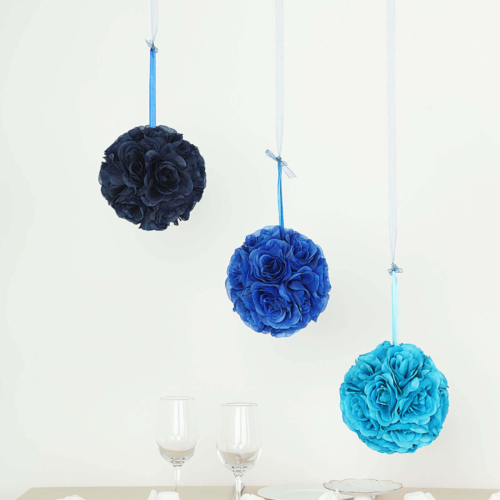 Hot Deal! 2-Pack 7" Navy Blue Artificial Silk Rose Kissing Flower Balls