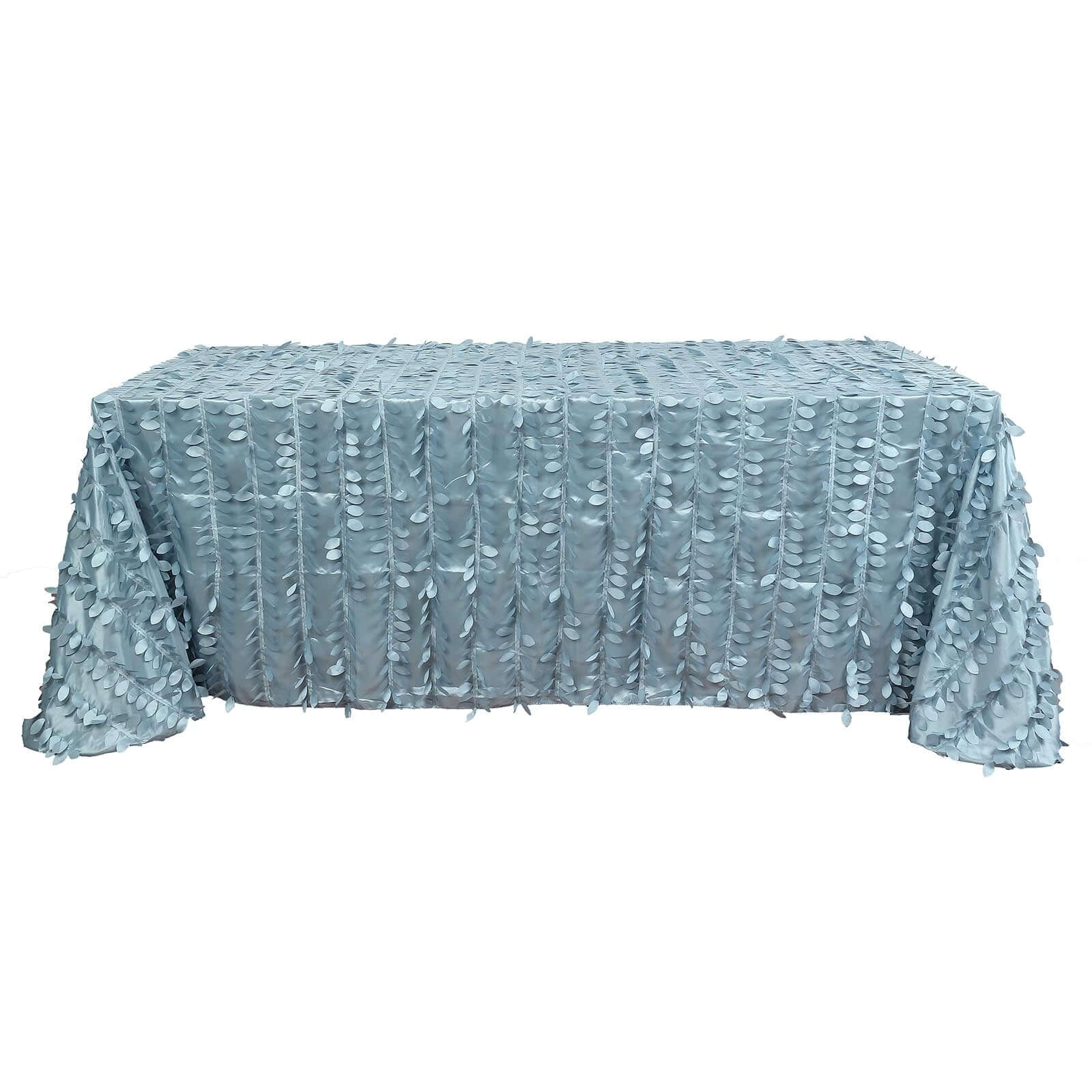 Hot Sale! Dusty Blue Taffeta 90x132 Rectangle Tablecloth with 3D Leaf Petal Design
