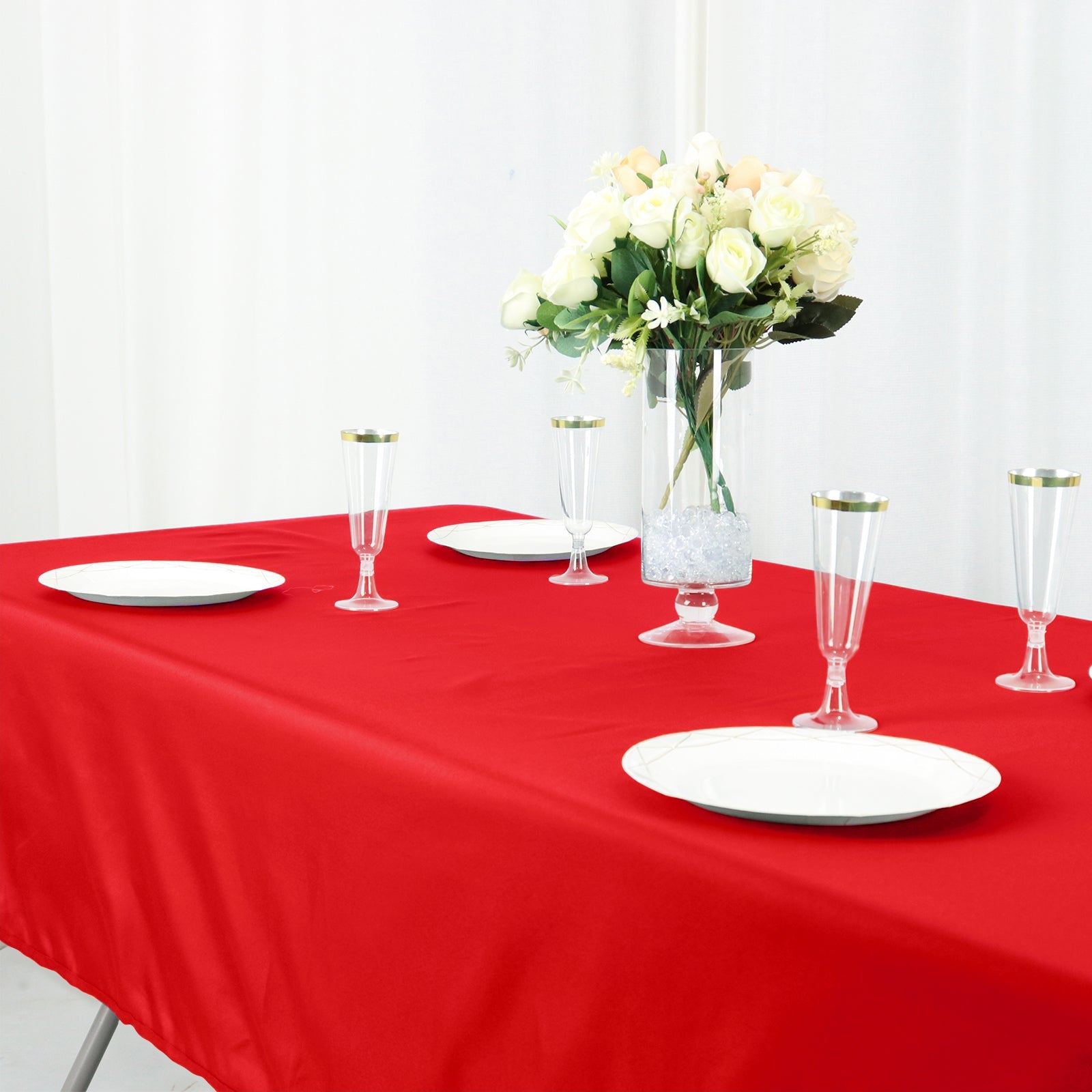 Wrinkle-Resistant Red Cotton Blend Rectangle Tablecloth 60x102