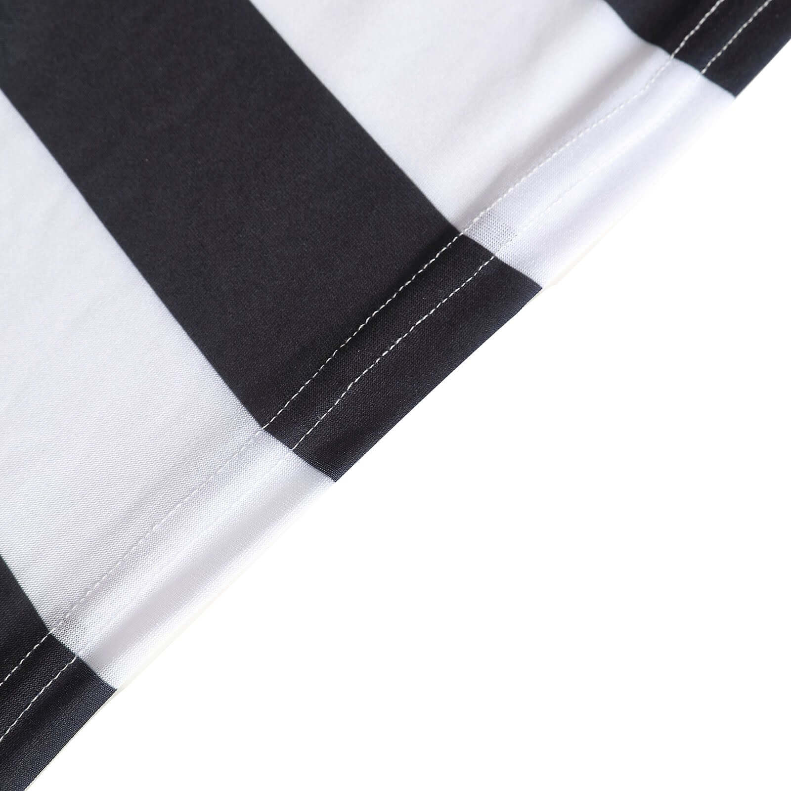 Exclusive Durable 8ft Stretch Spandex Rectangle Tablecloth with Black/White Vertical Stripes for Events