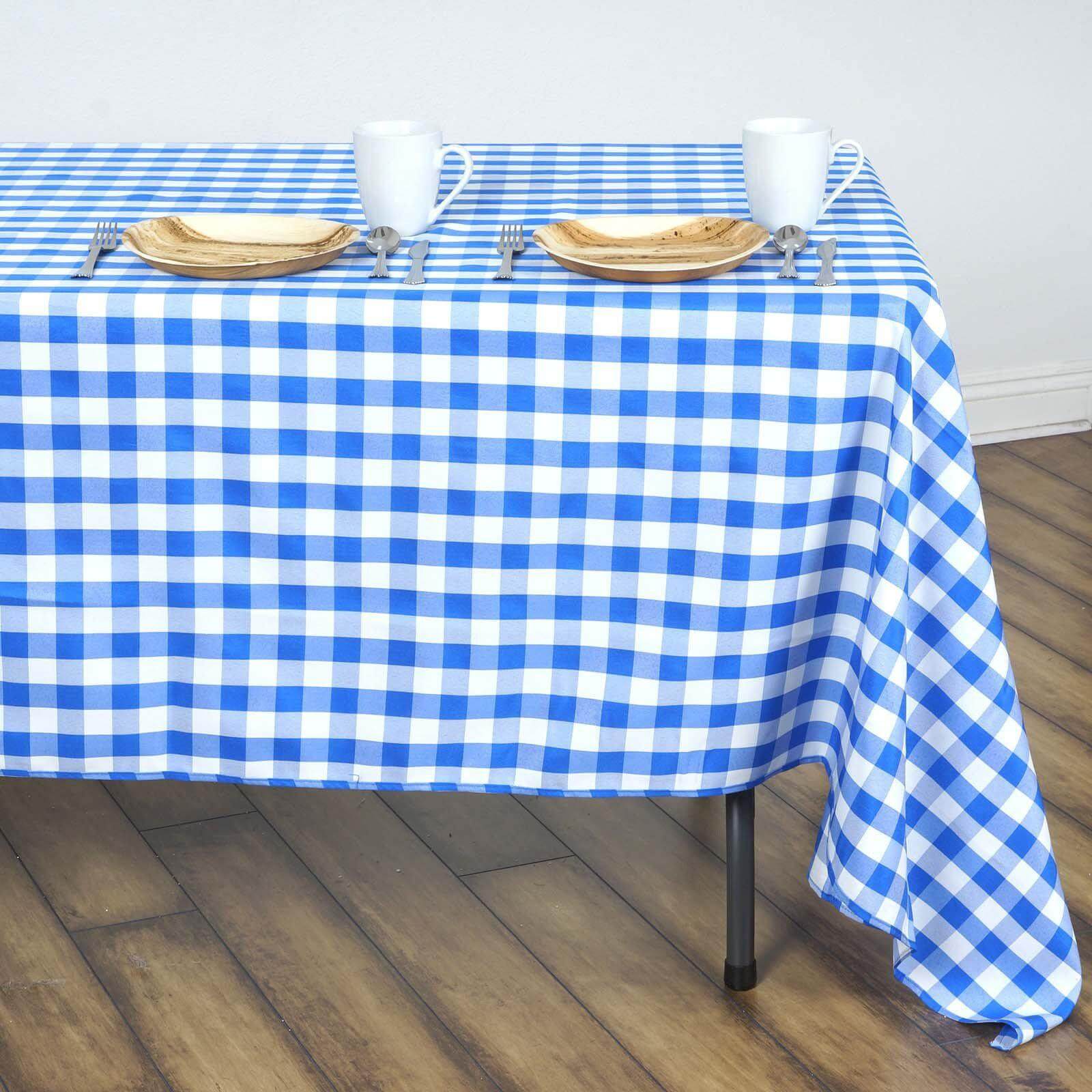 White/Blue Buffalo Plaid 60x126 Polyester Rectangle Stain-Resistant Tablecloth