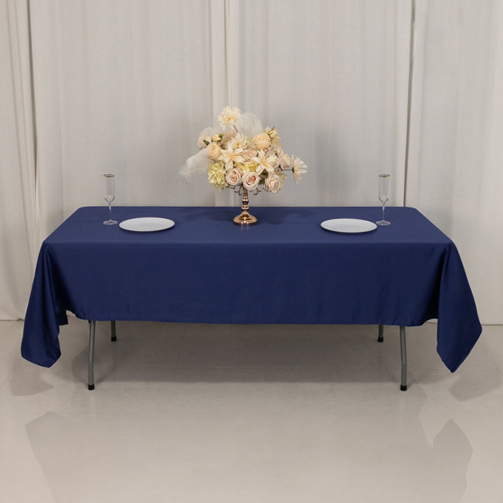 Navy Blue Lamour Satin Rectangle Tablecloth 60x102 - Durable & Soft