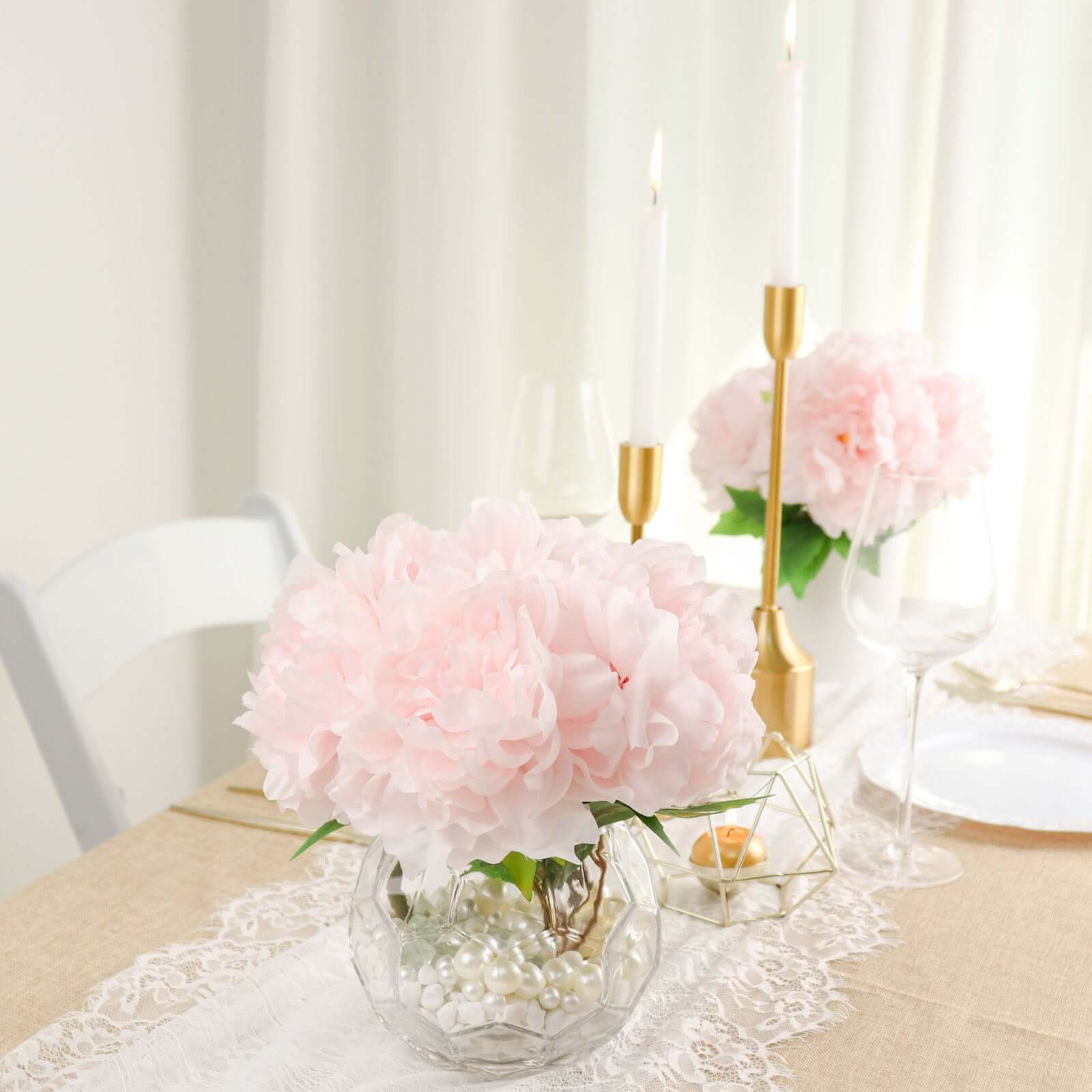 2 Pack of 17-Branch Blush Artificial Silk Peony Flower Bouquets, Realistic Touch