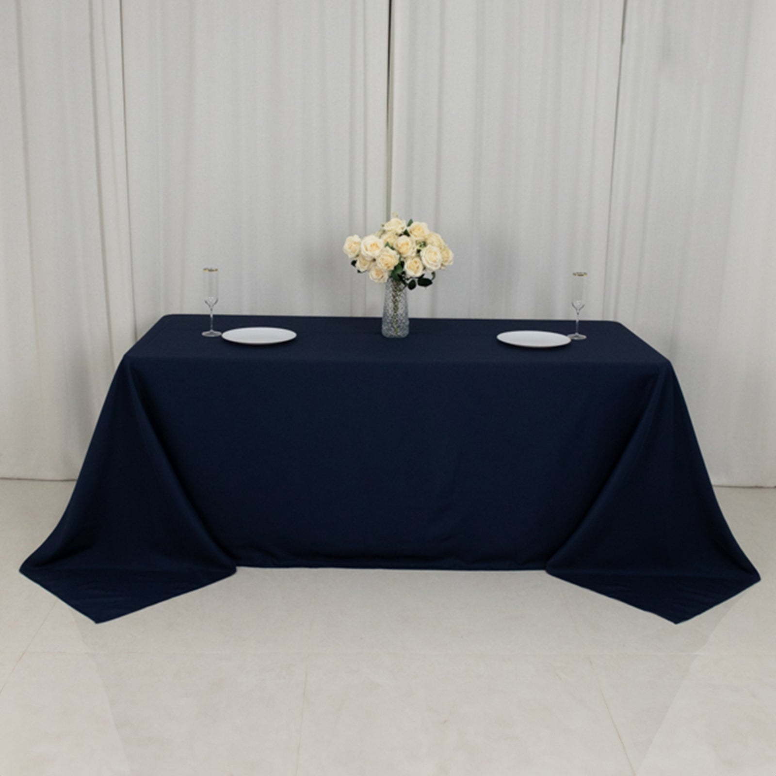Premium Navy Blue Fire - Retardant Polyester Rectangular Tablecloth (90x132) - Ideal for Events