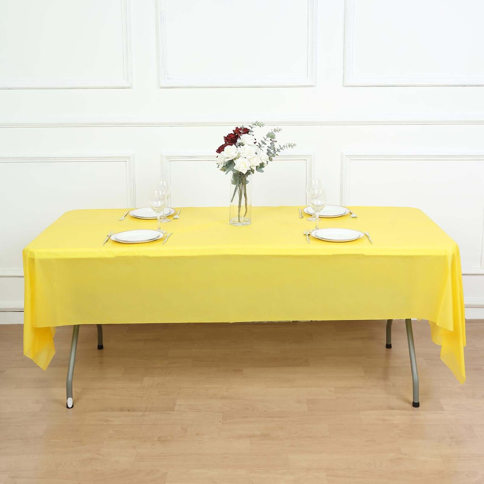 5-Pack Yellow Rectangle PVC Disposable Plastic Table Covers - Ideal for Gatherings
