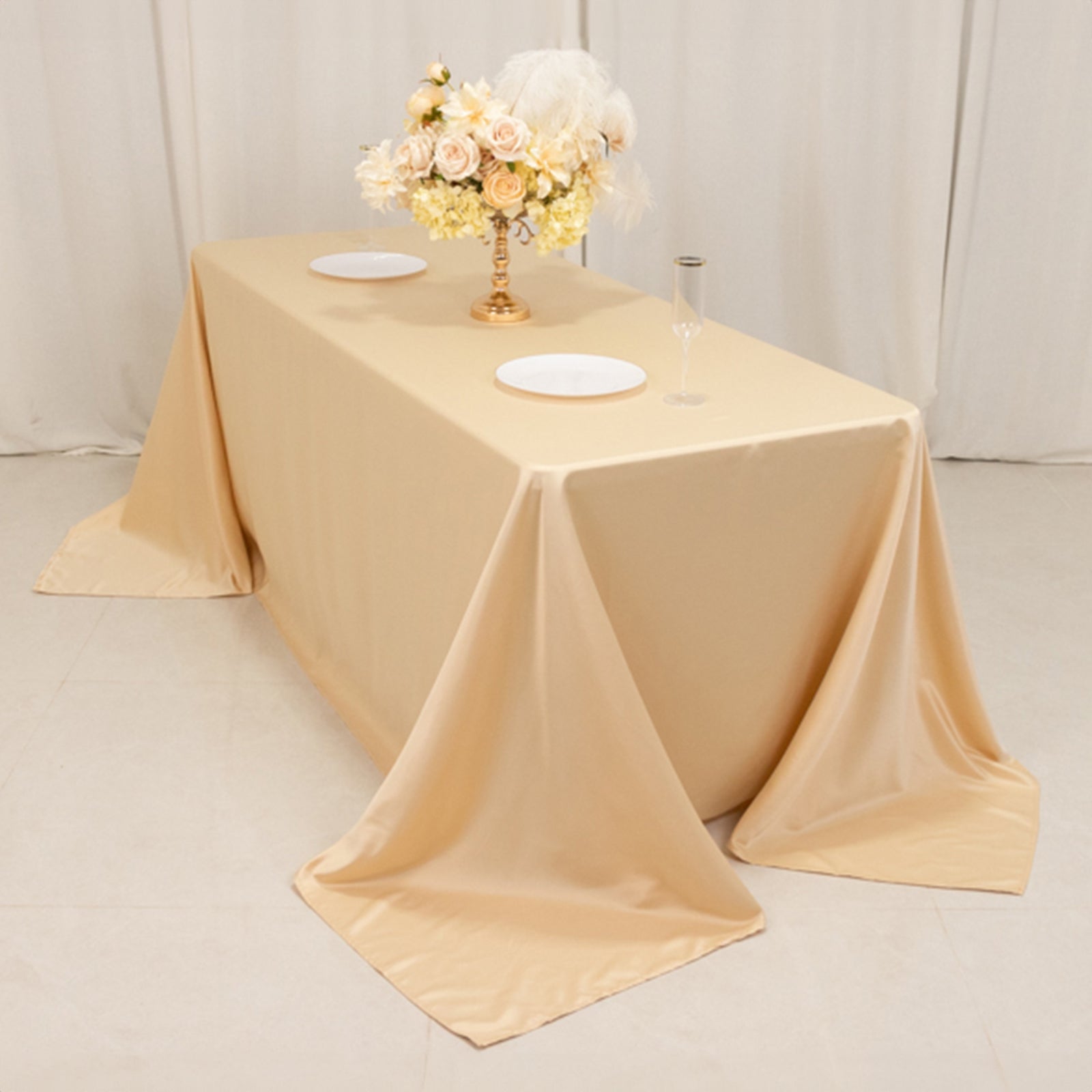 Lamour Satin Beige Rectangle Tablecloth - Soft, Silk-Like & Durable