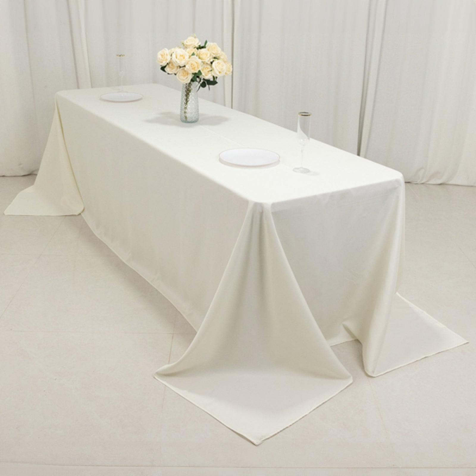 Ivory High - Performance Seamless Fire - Retardant Premium Polyester 90x156 Rectangular Tablecloth