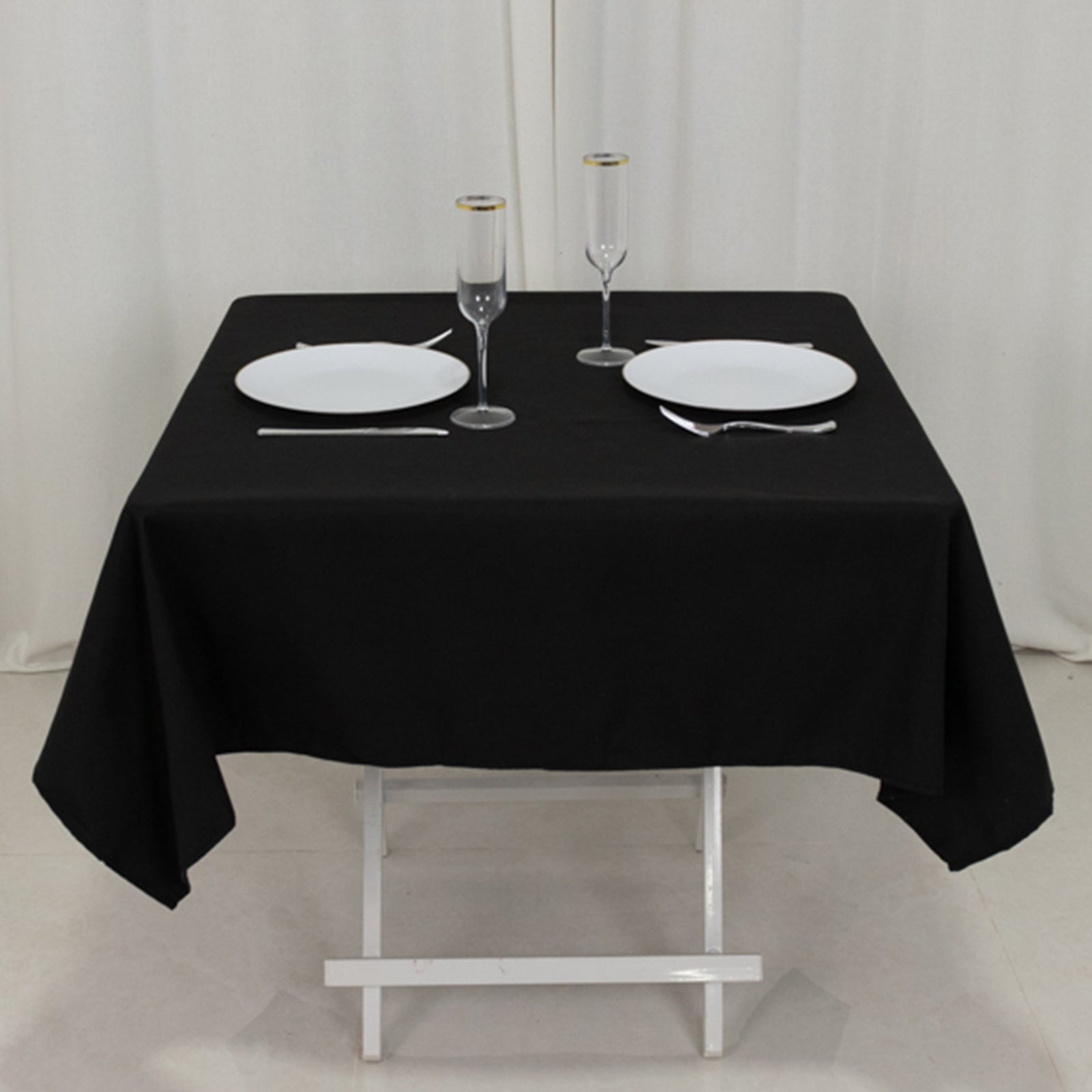 Black 54x54 Square Wrinkle-Resistant Cotton Blend Tablecloth for Modern Tables - Great Deal