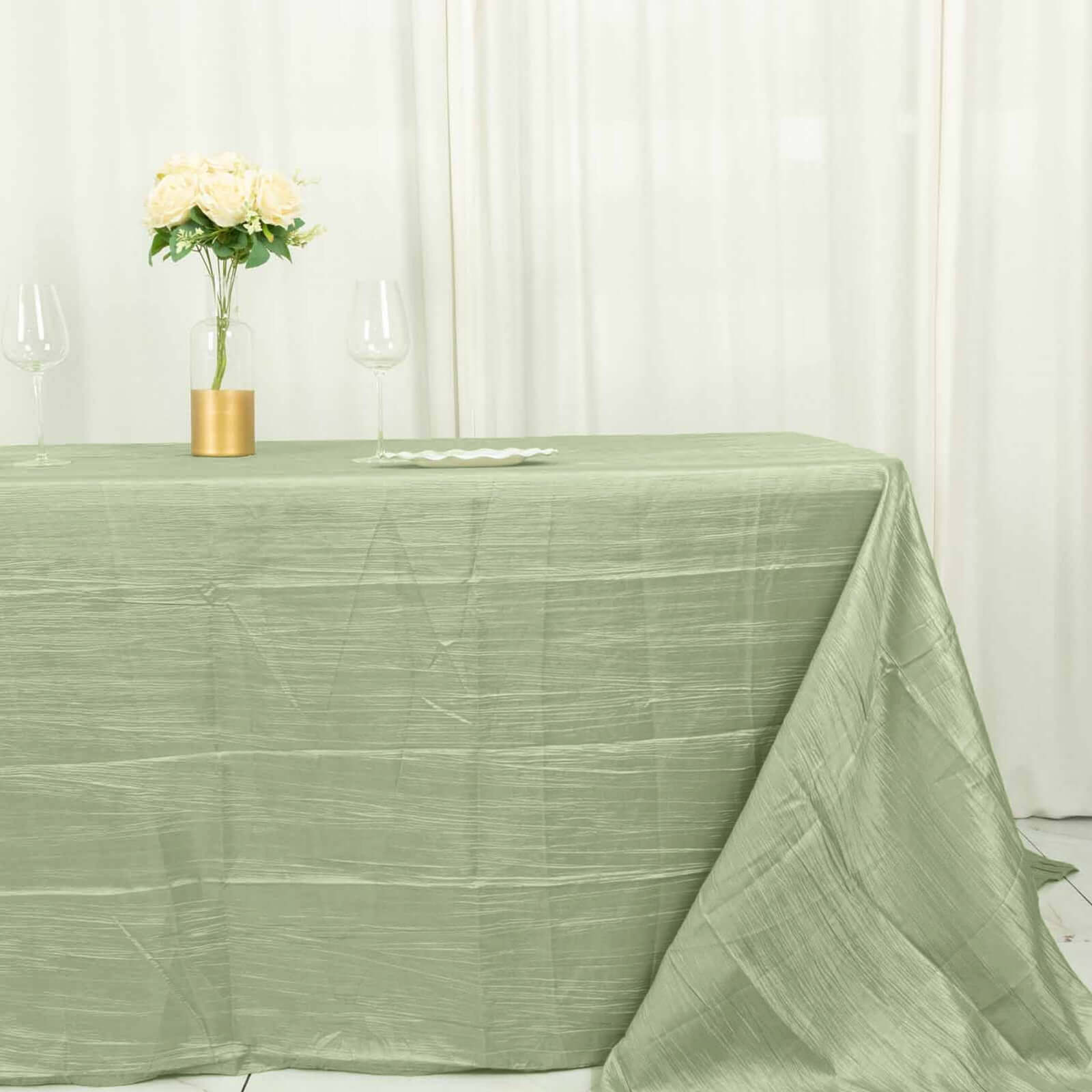 Discount! Sage Green Seamless Accordion Crinkle Taffeta Rectangle Tablecloth 90x132