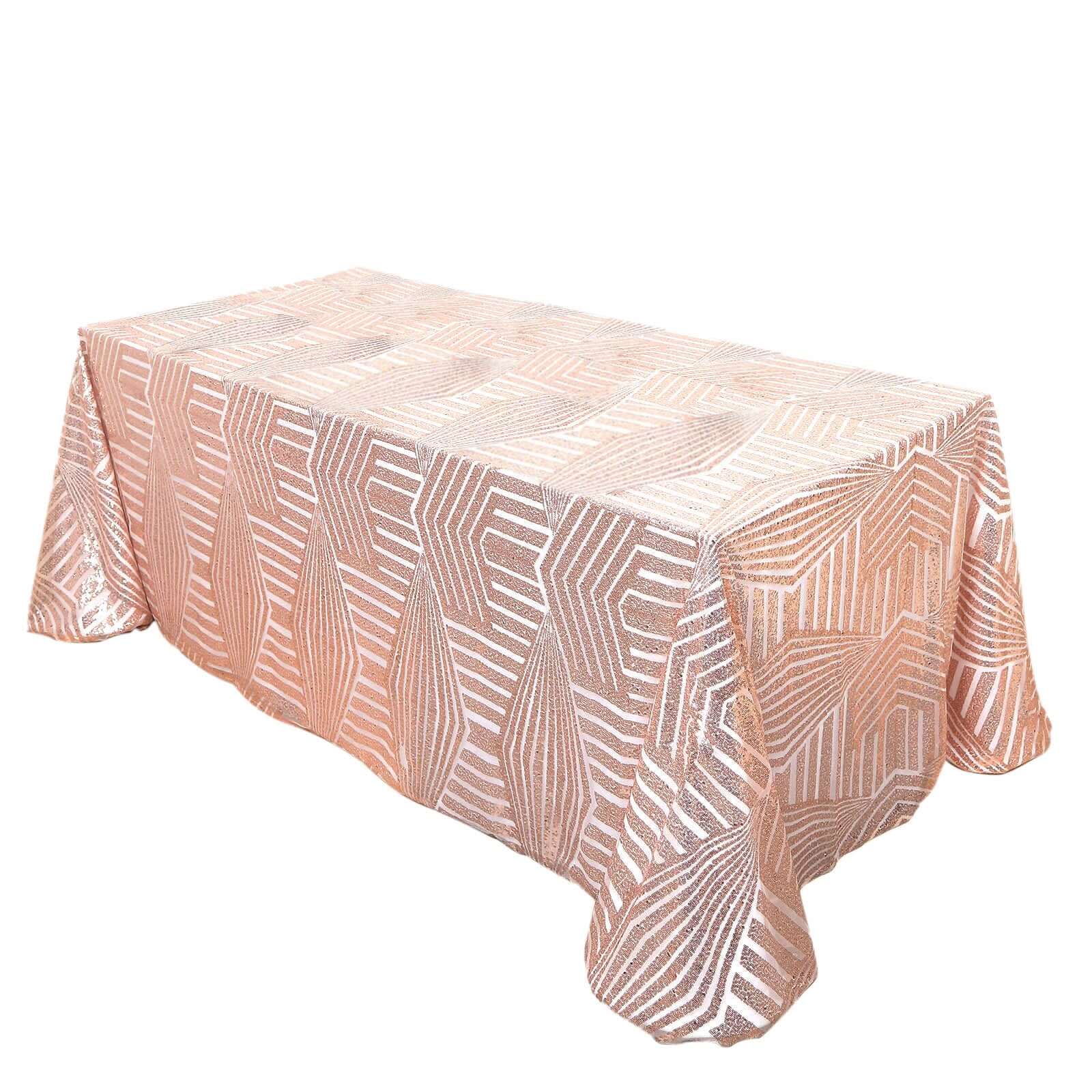 Hot Sale! Rose Gold Sequin Rectangle Tablecloth with Diamond Pattern, 90x132 Size