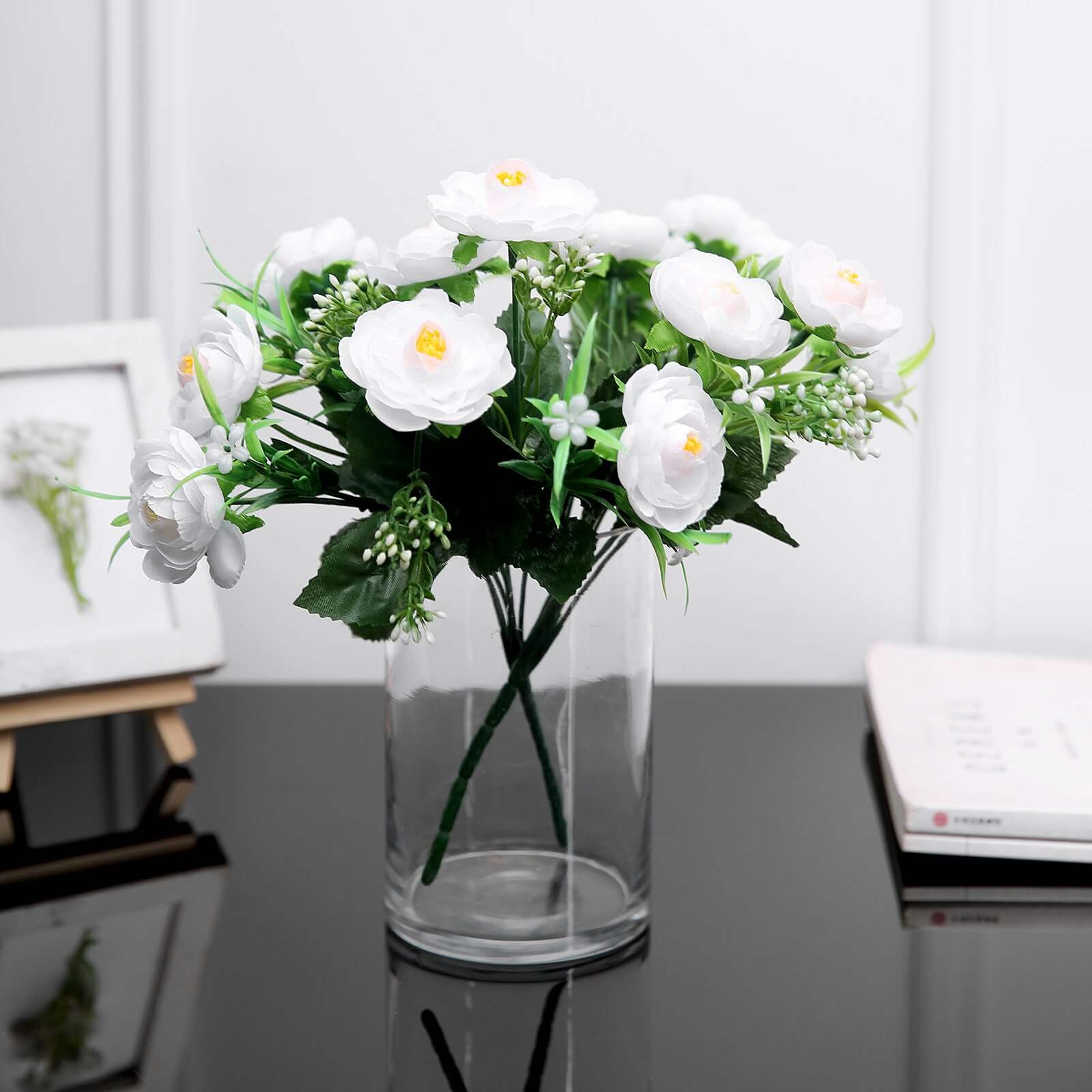 Amazing Deal! 4-Bush White Artificial Silk Peony Flower Bouquet for Stunning Decor