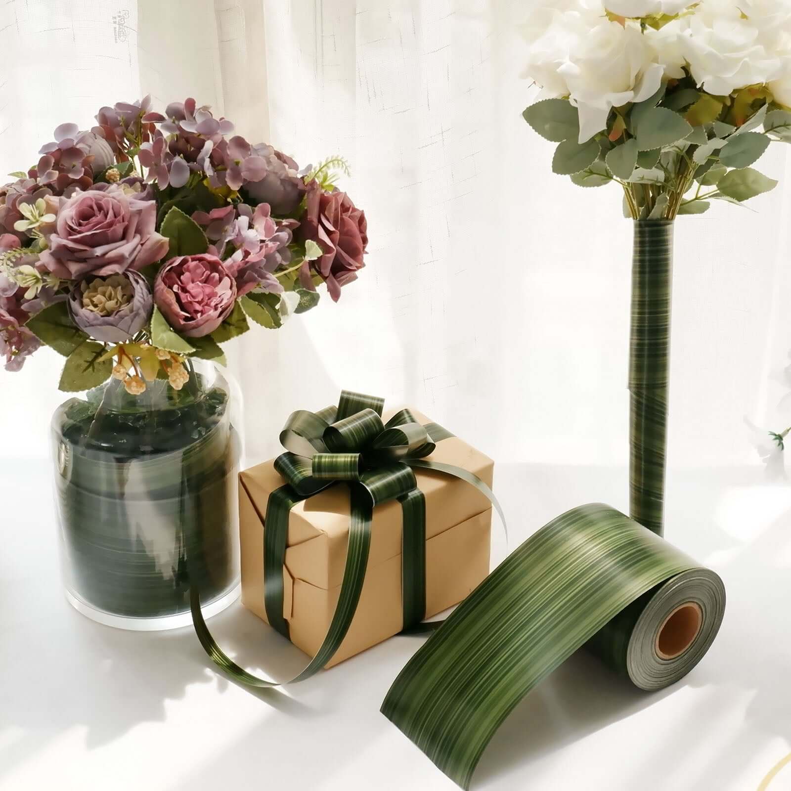 Great Deal! 50-Yard 4-Inch Green Ti Leaf Double-Sided Waterproof Satin Ribbon for DIY Crafts