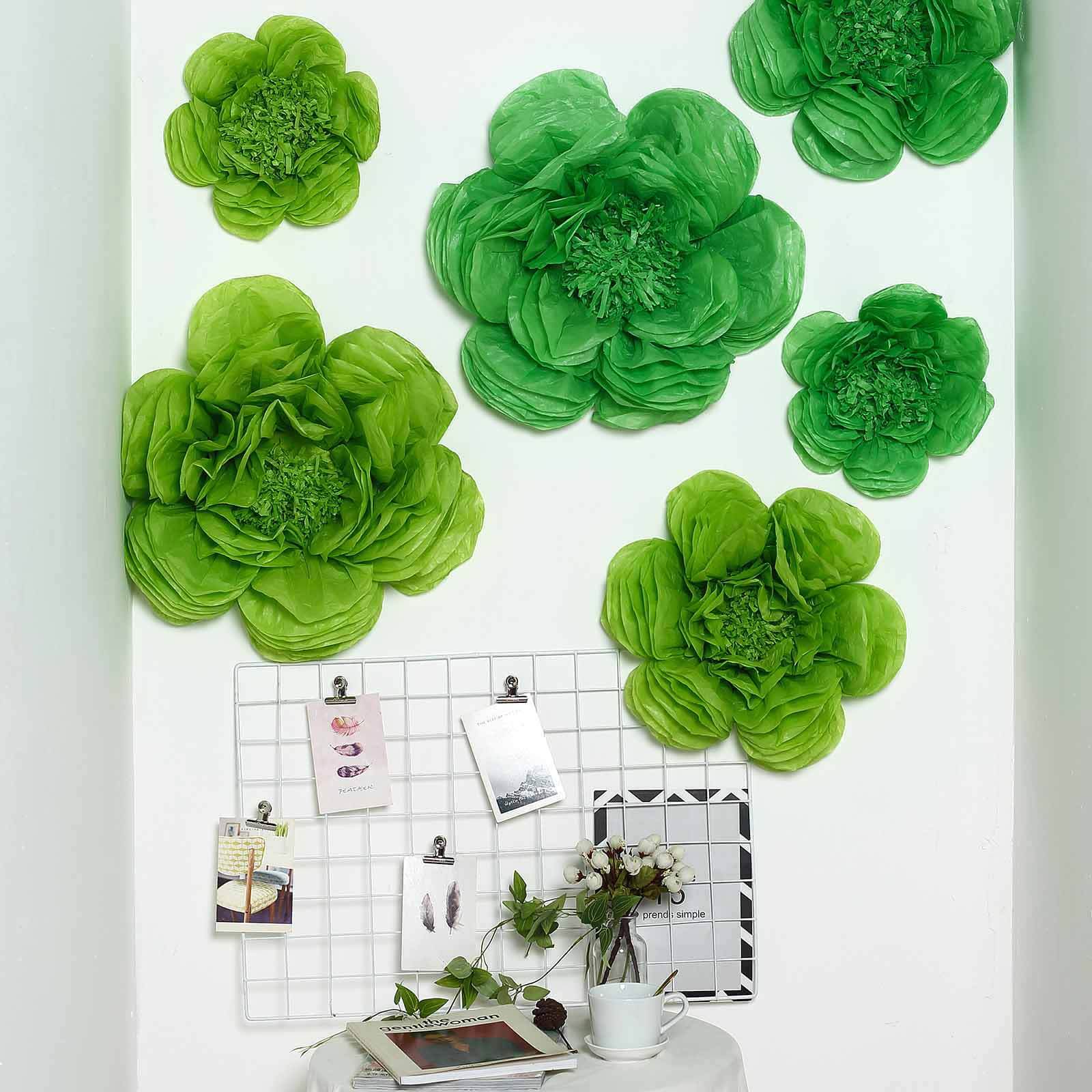 Set of 6 3D Mint and Apple Green Peony Paper Flowers for Wall Decor in 7', 9', 11' Sizes