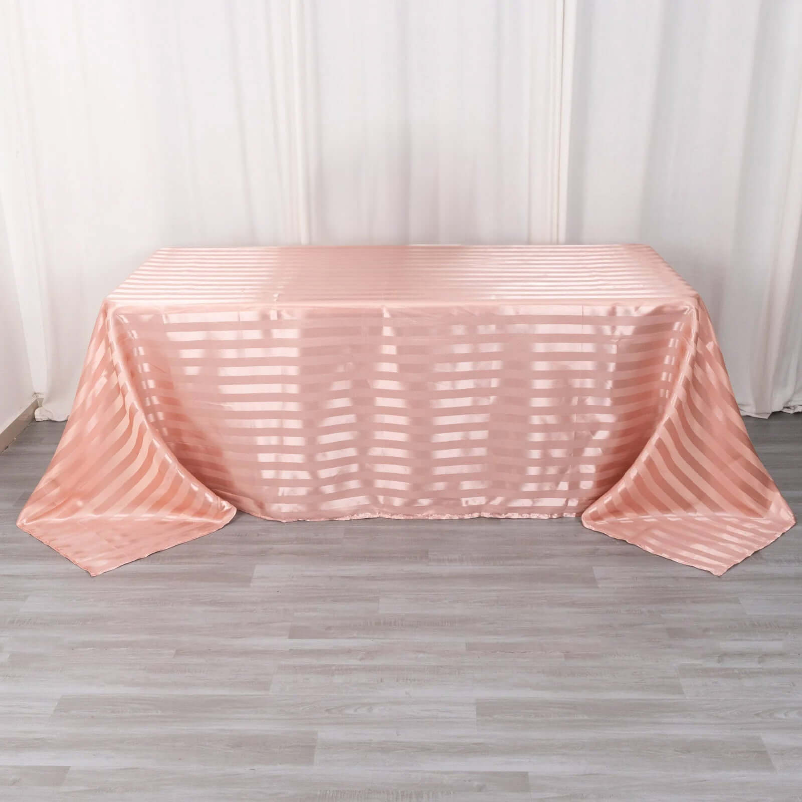 Hot Deal! Dusty Rose Satin Rectangular Tablecloth with Glossy Stripes, 90x132 inches
