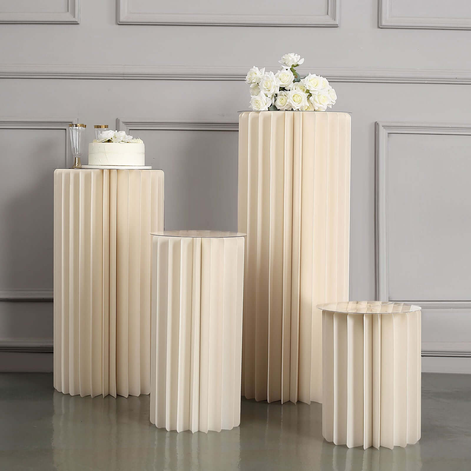 Get Your 40-Inch Ivory Cylinder Display Column Stand with PVC Top Plate for Events